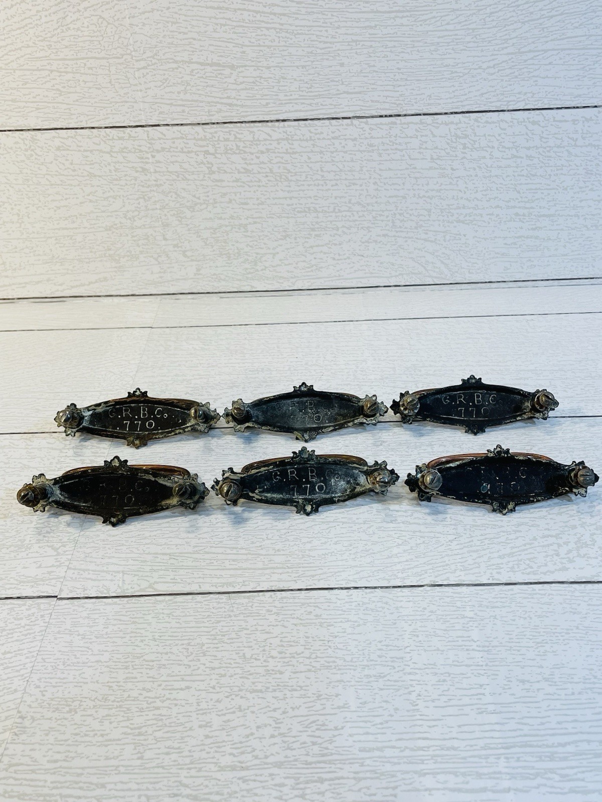 Lot 6 Antique Vintage Grand Rapids Brass Co 770 Copper And Brass Drawer Pulls
