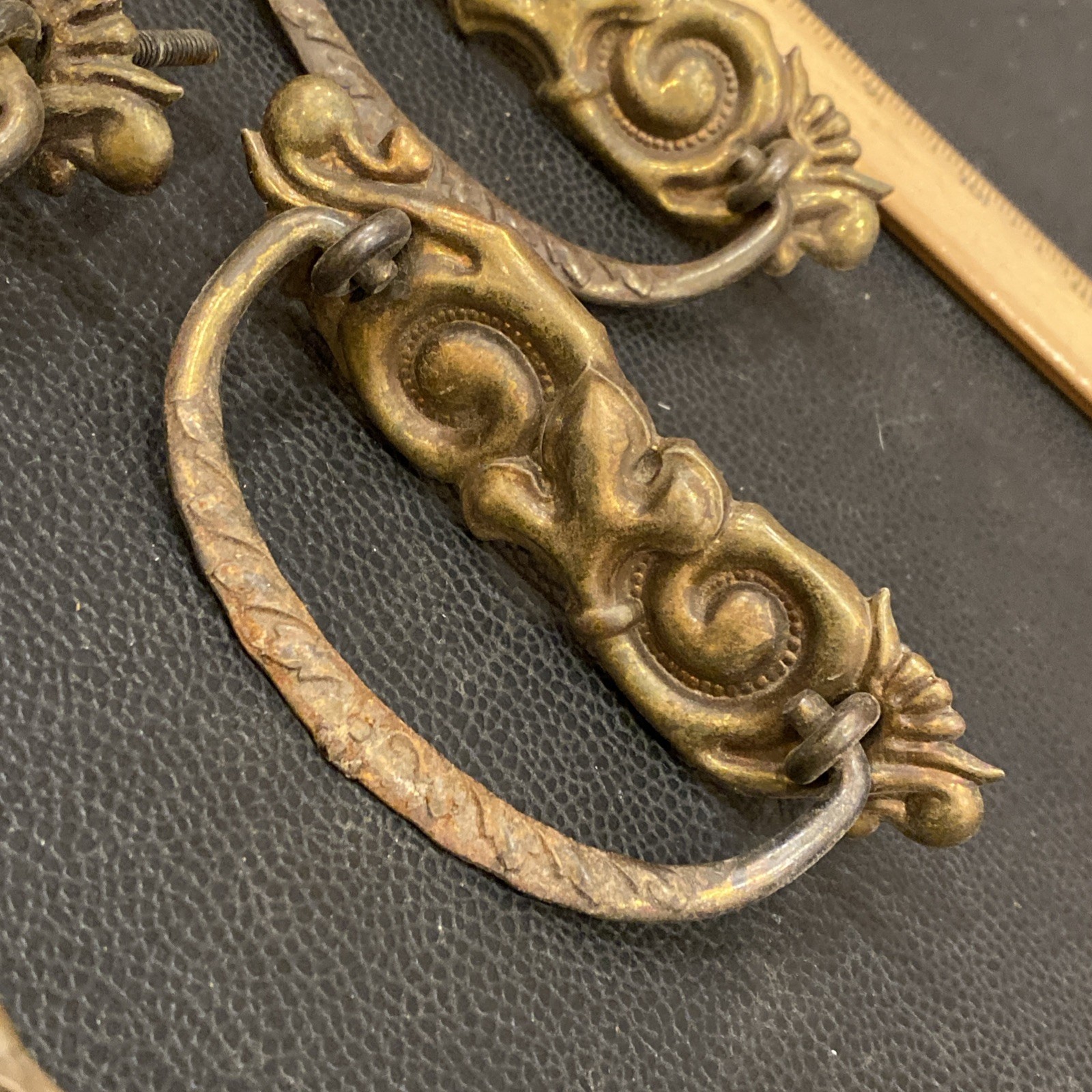 8 Antique Drop Bail Pulls Ornate Nouveau Scroll Fleur De Lis French Lily Flower
