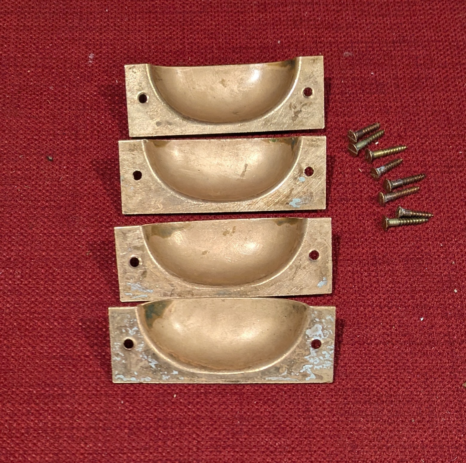 Set of 4 Vintage Rectangular Brass Bin Cup Drawer Pulls 3.25″ CTC Front Mount
