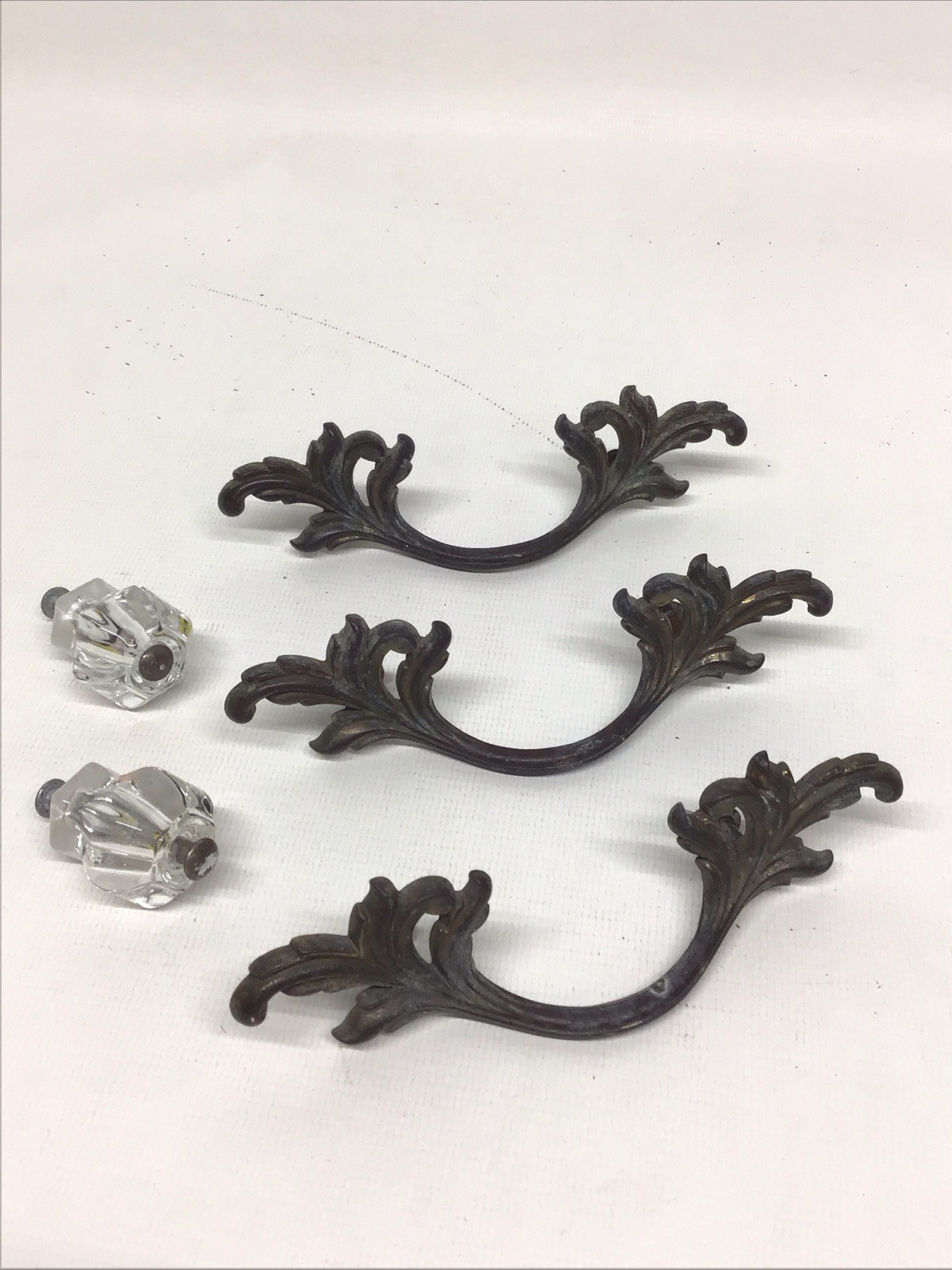 Vintage KBC French Provincial Drawer Pulls & 2 Crystal Knobs