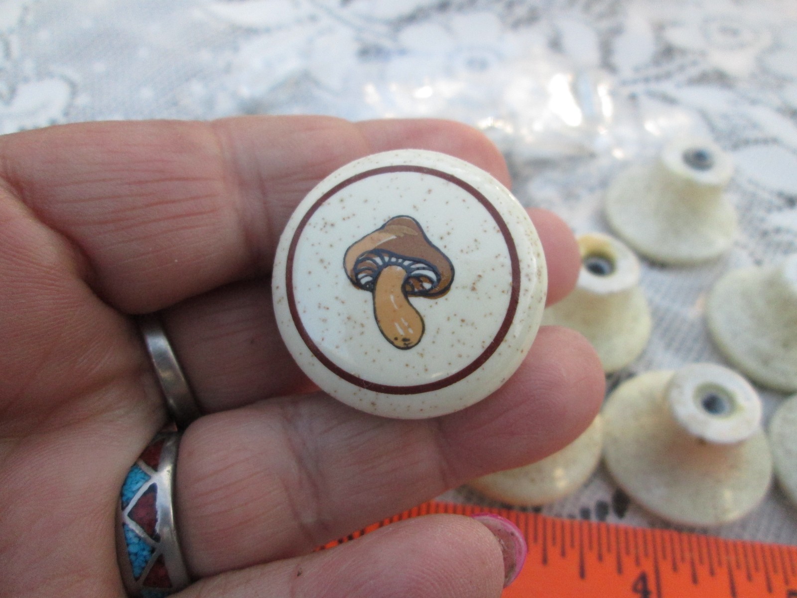 10 Vintage Japan Mushroom Porcelain furniture cabinet Knobs drawer pulls Brown