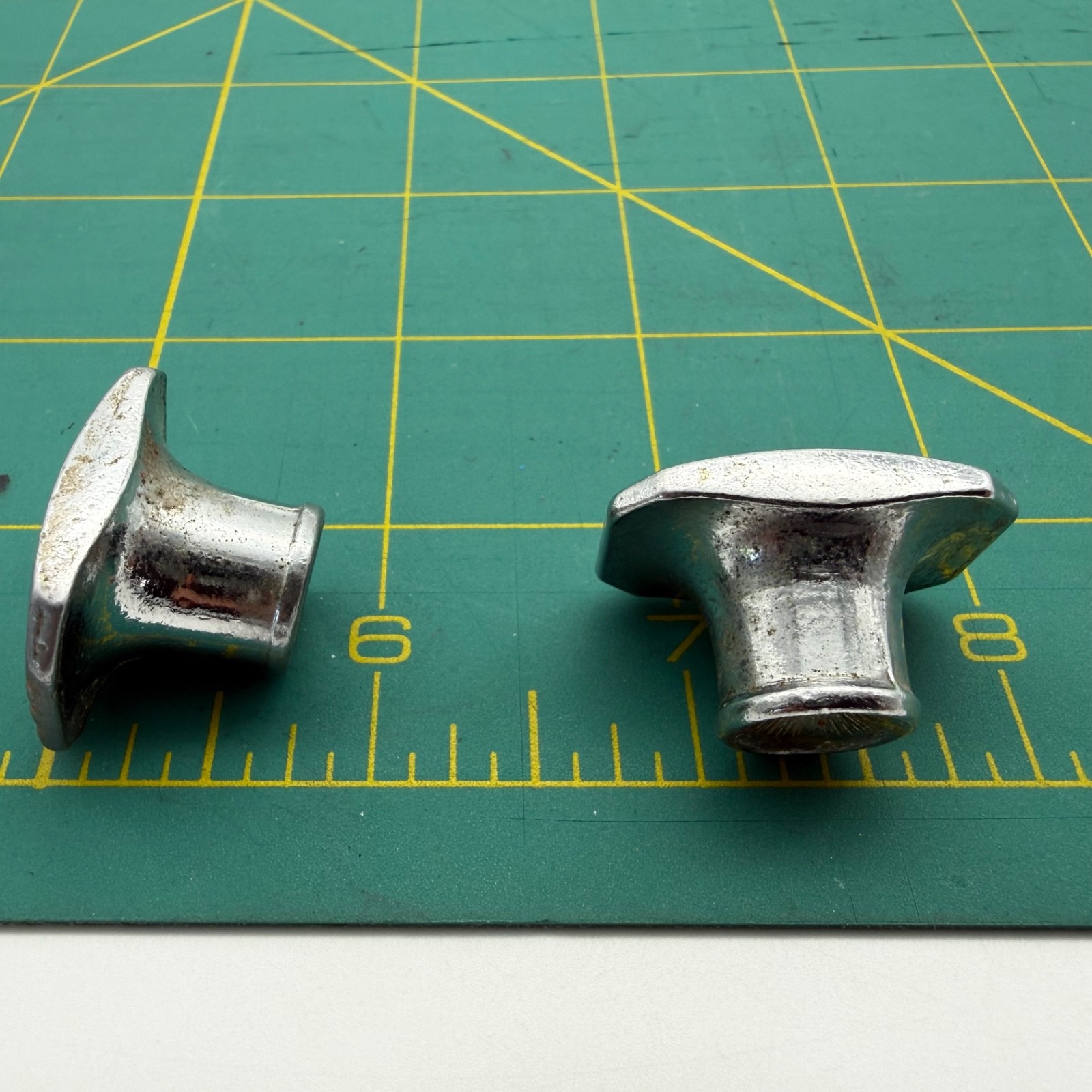 Set Lot 8 Vintage Amerock Chrome Cabinet Drawer Pull Knobs 1.25″ Red Stripe MCM