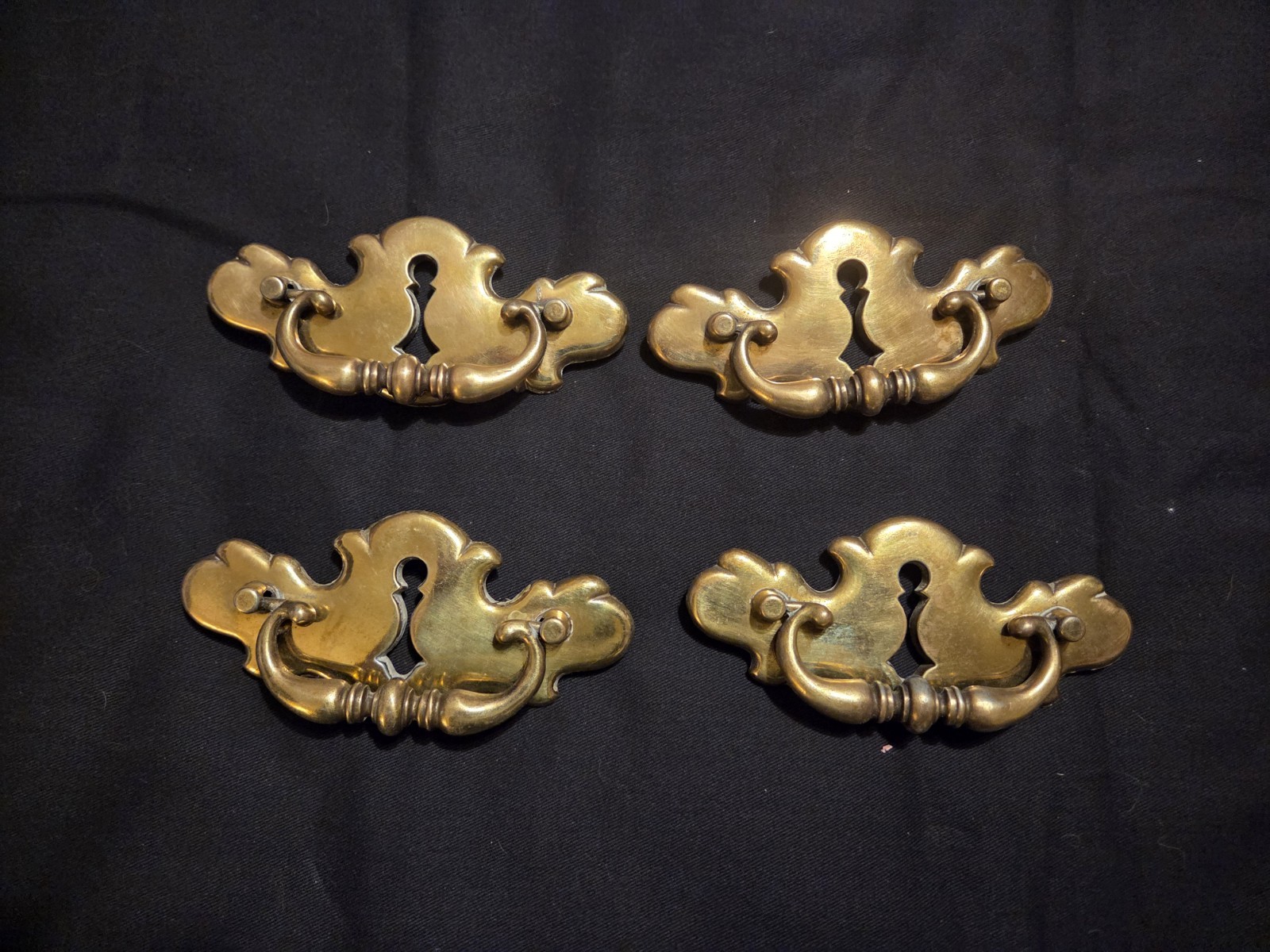 A Set Of 4 Chippendale Batwing Drawer Pulls, Vintage Brass, Cutout Style,