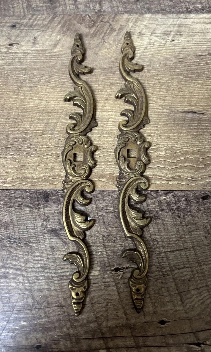 2 vintage KBC K13455 knob back plates ornate metal plate hardware Victorian styl