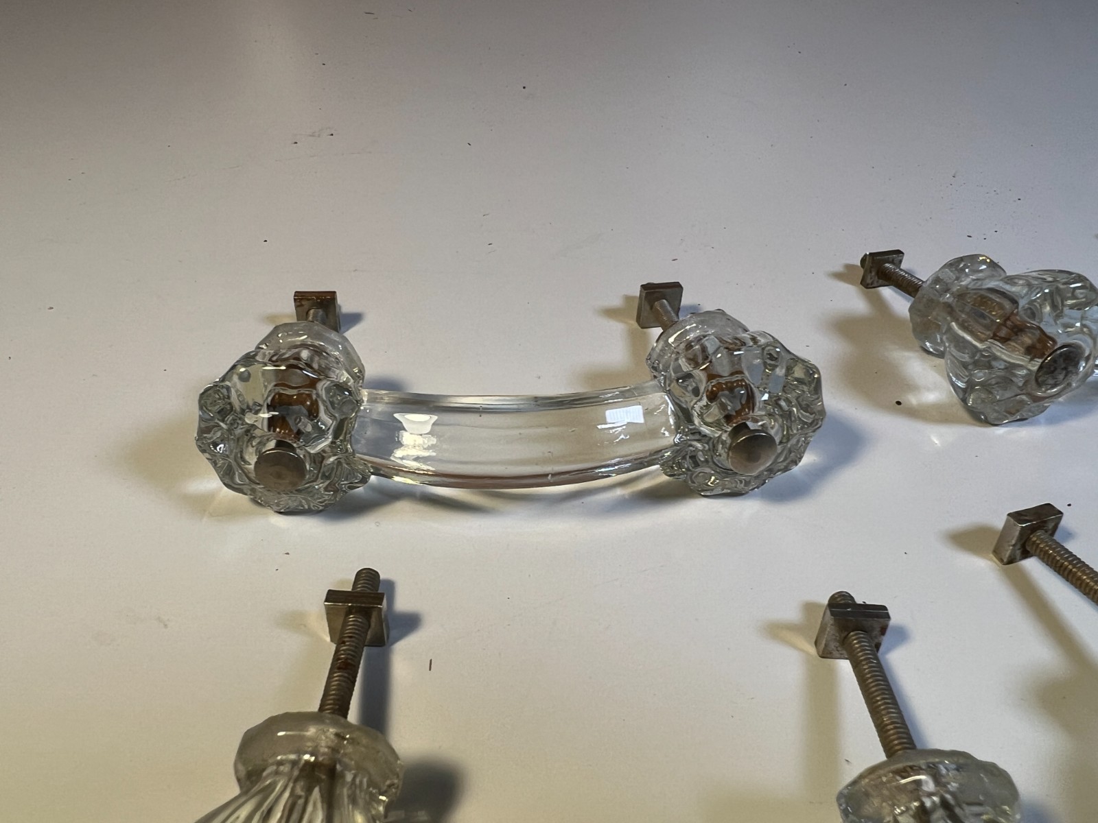 Antique Vintage Glass Cabinet Drawer Handles Pulls Set 6 SIX Art Deco Arched