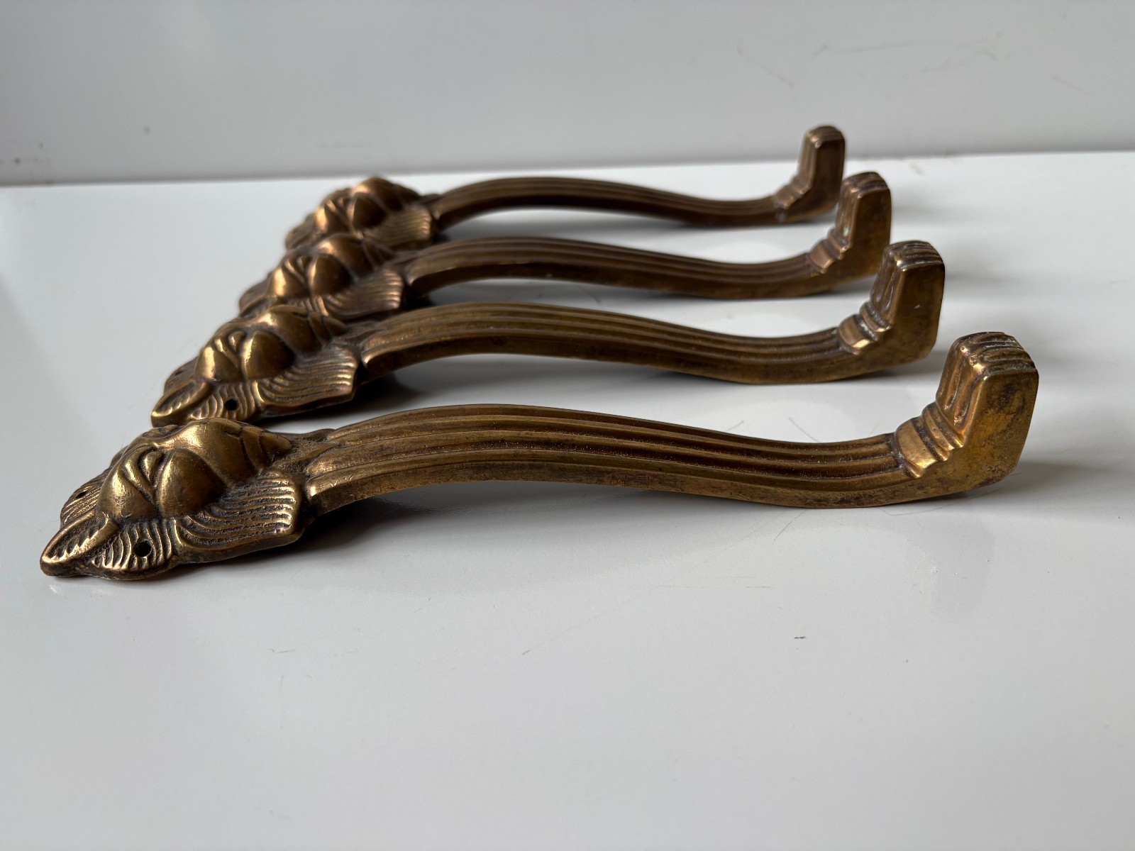 Antique 4 Brass Lion Head Handles (?) 9″ Long & 4 Lion Head Drawer Pulls