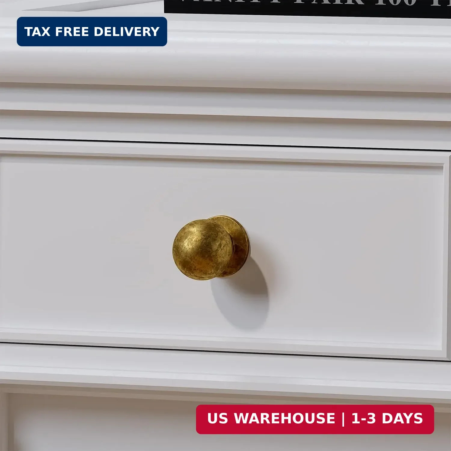 homdiy 10 Pack Antique Cabinet Knobs, Round Retro Brass Drawer Dresser Handles B