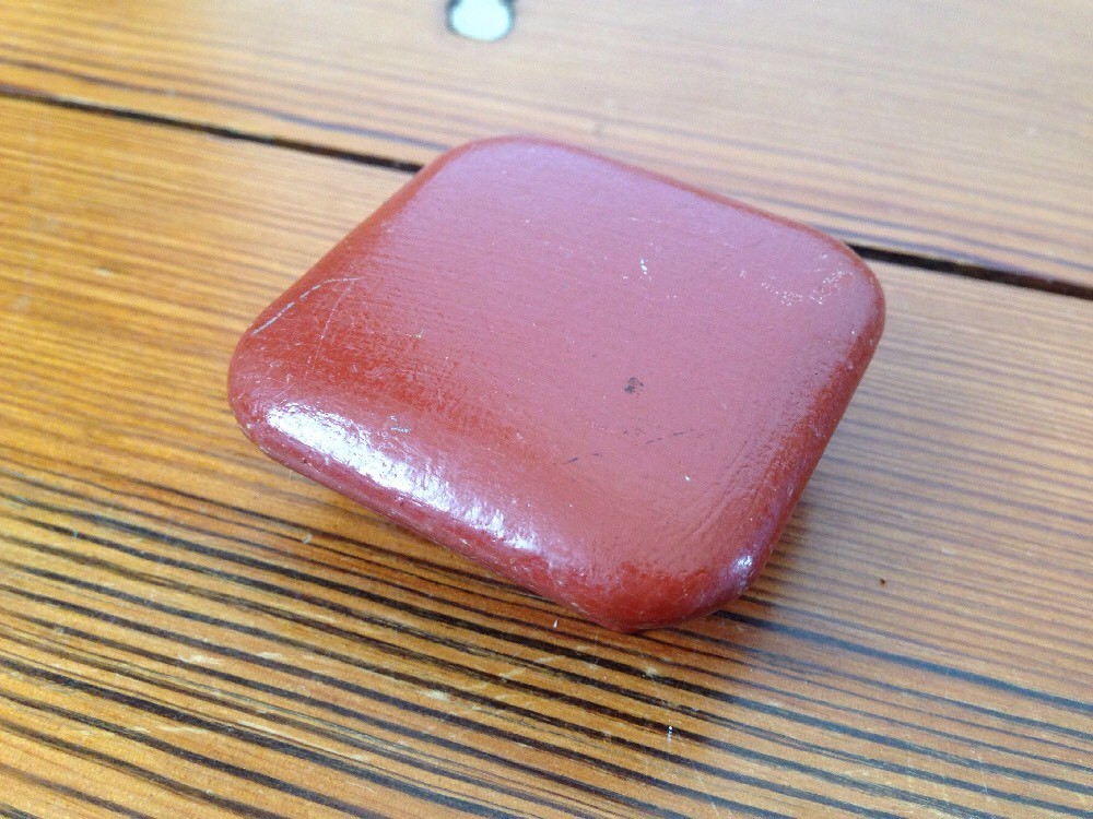 Vtg Mid Century Modern Rust Red Painted Square Wood Cabinet Knob Drawer Pull 5cm