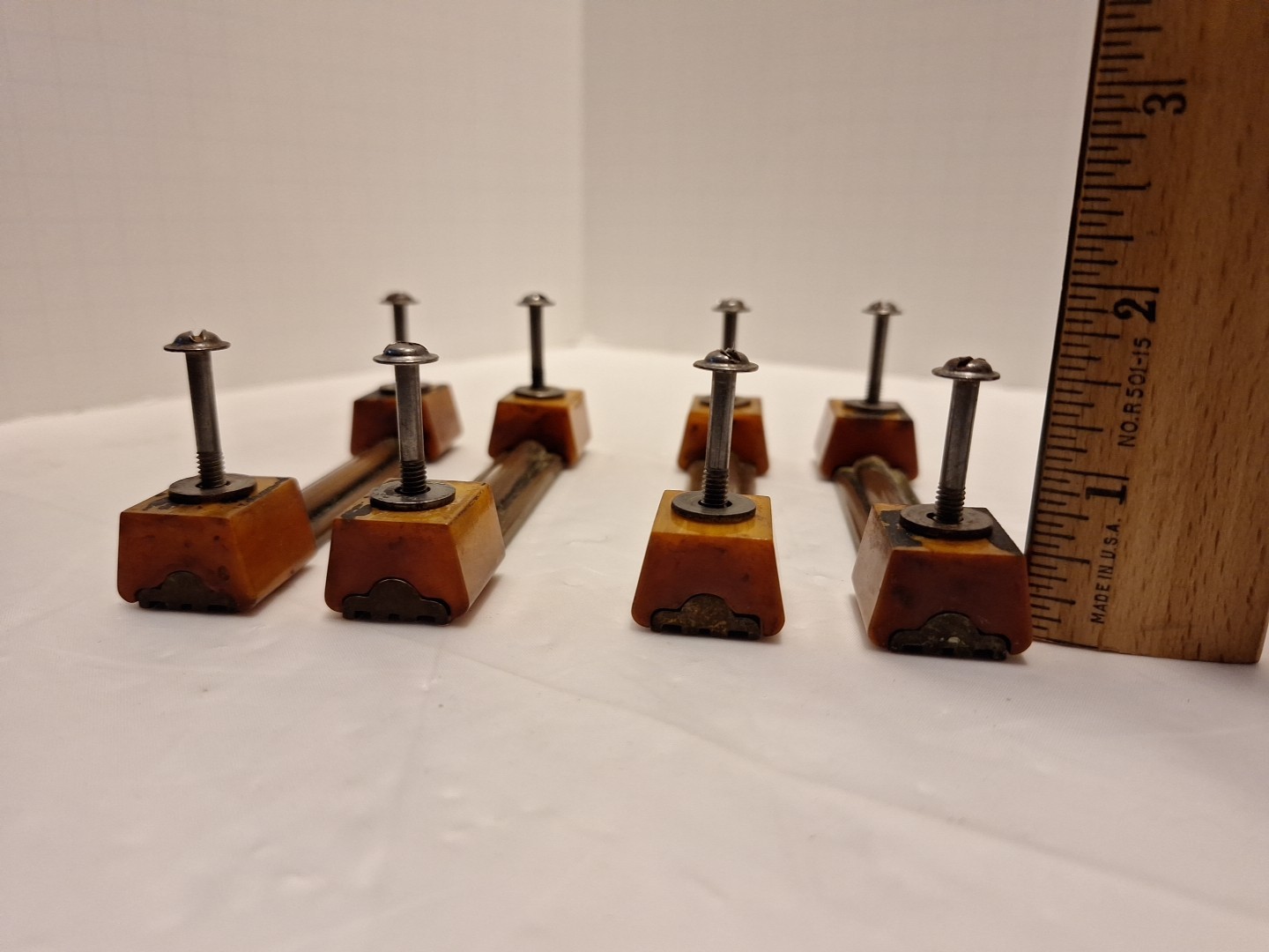 Set of 7 Pulls Butterscotch Solid Brass Bakelite Art Deco MCM Vintage Read Pics