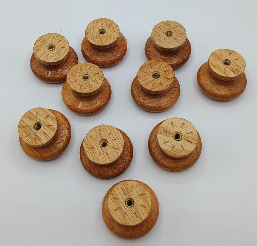 10 Vintage Round Wood Oak Mushroom Drawer Pull Knobs 1.5″