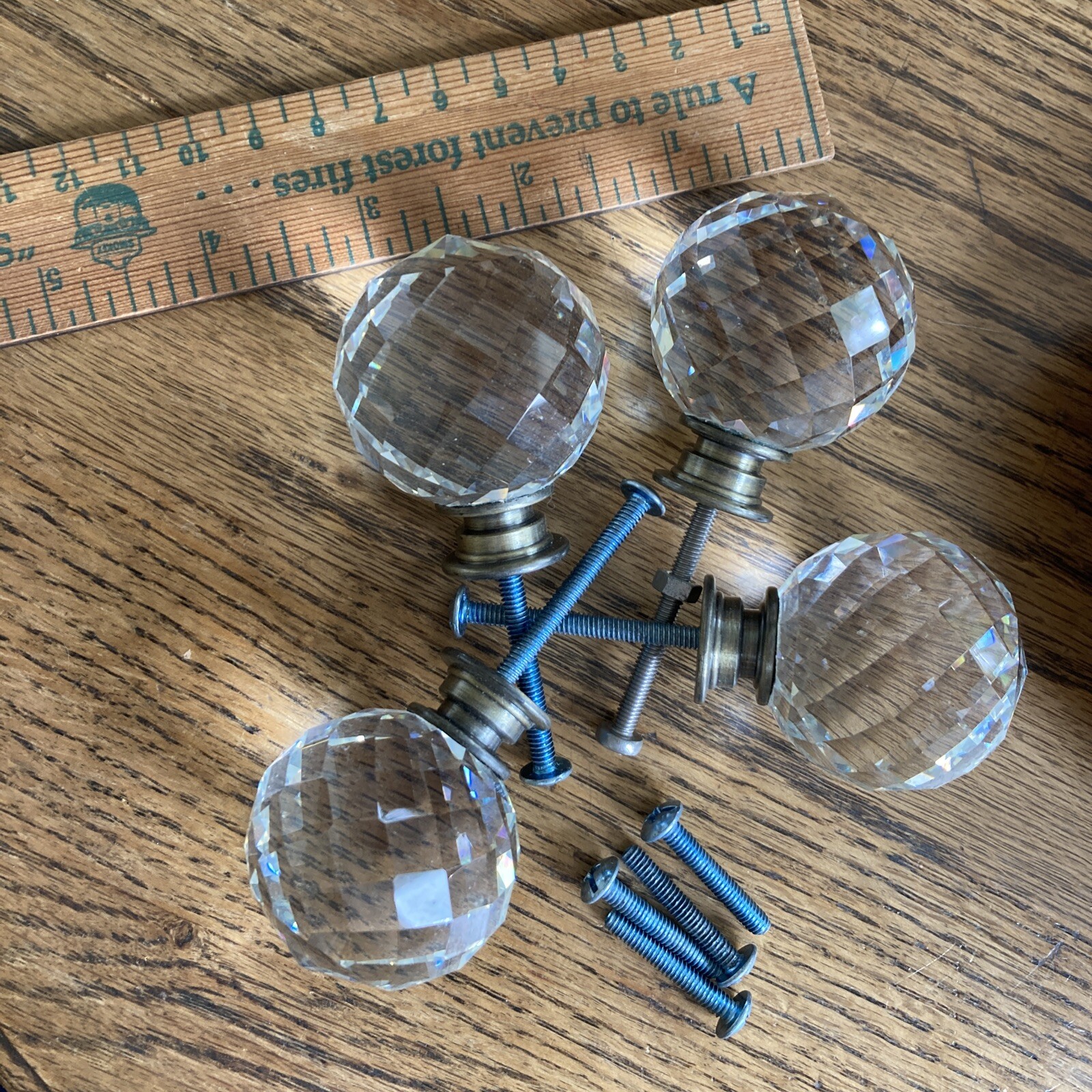 Lot Of 4 ,Round Crystal Faceted Drawer Pull Knobs 1.5”