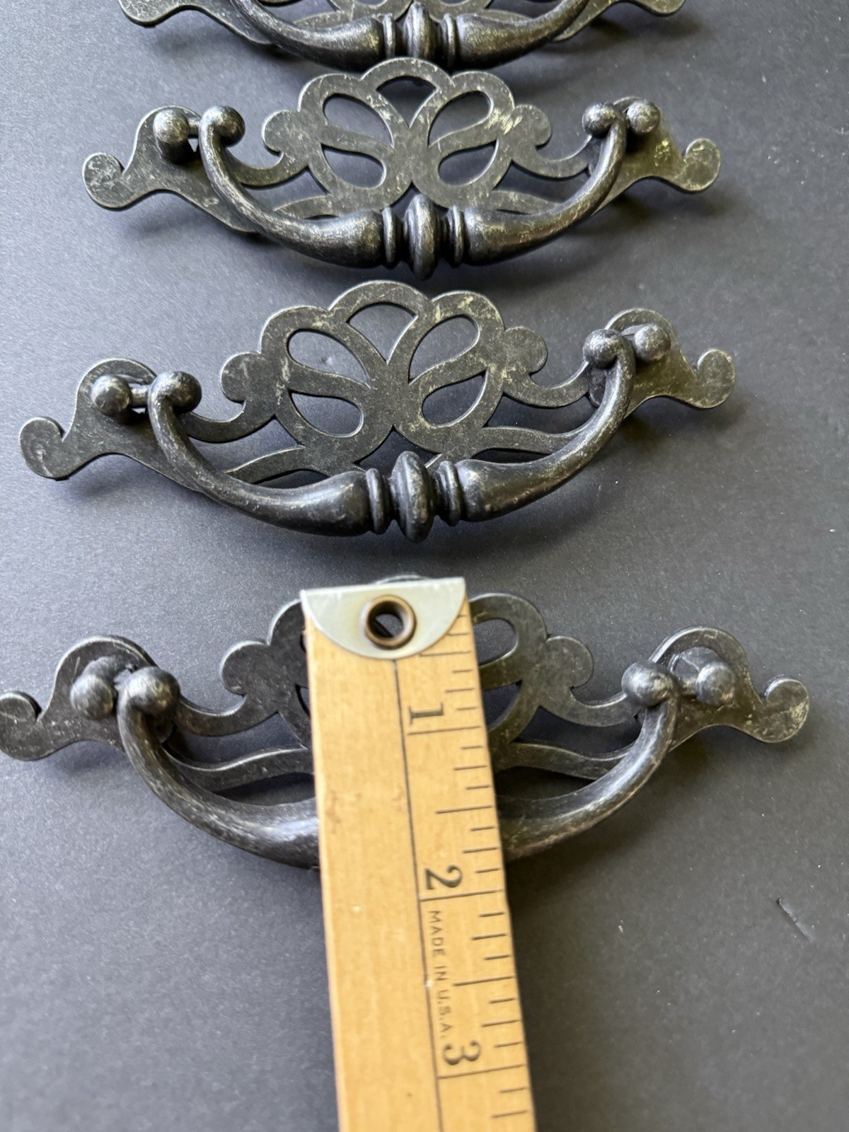 Vtg Charcoal Metal Drawer Pulls Set 6 Dresser Cabinet Traditional Cottagecore