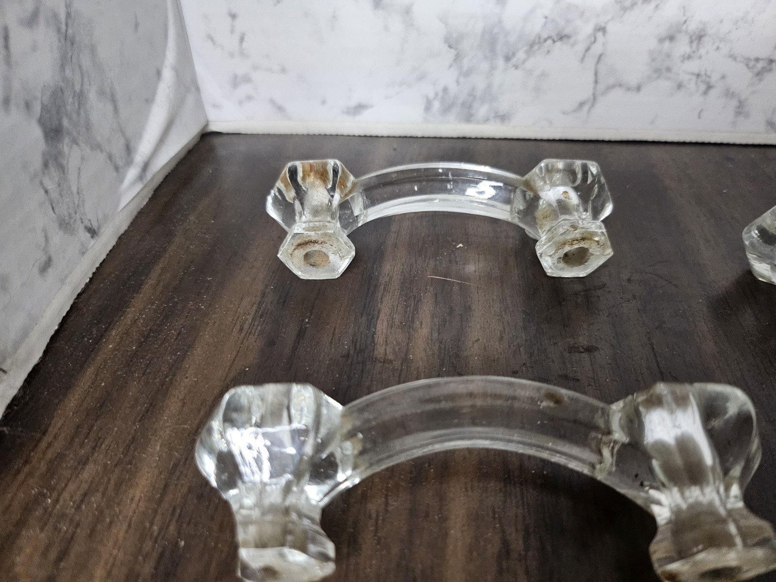 Lot 4 Hexagon Vintage Clear Glass Knobs Handle Pulls Reclaimed Kitchen Bath