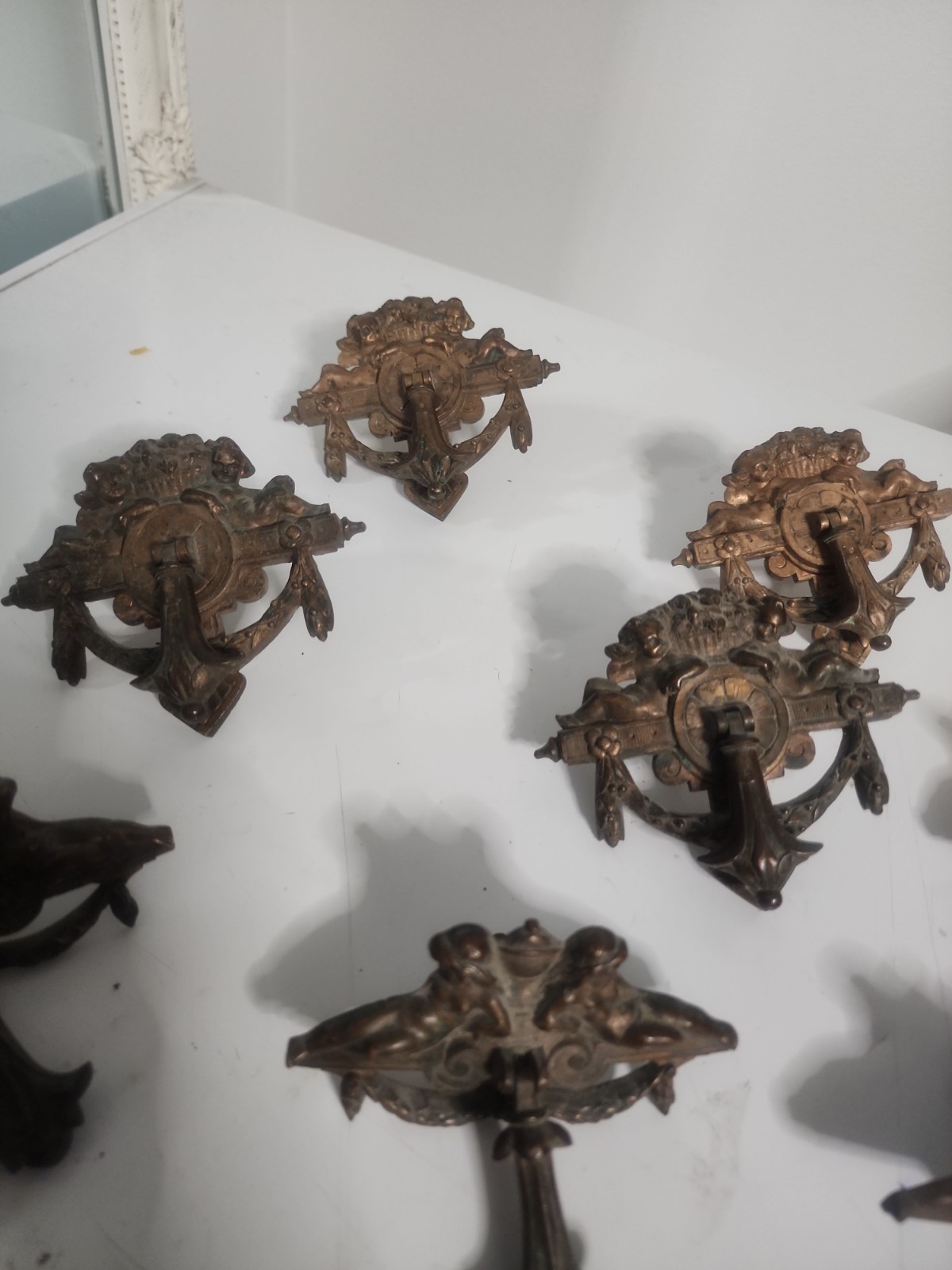 ULTRA RARE Set of 8 Antique 19th-Century French Rococo Bronze Putti Pulls