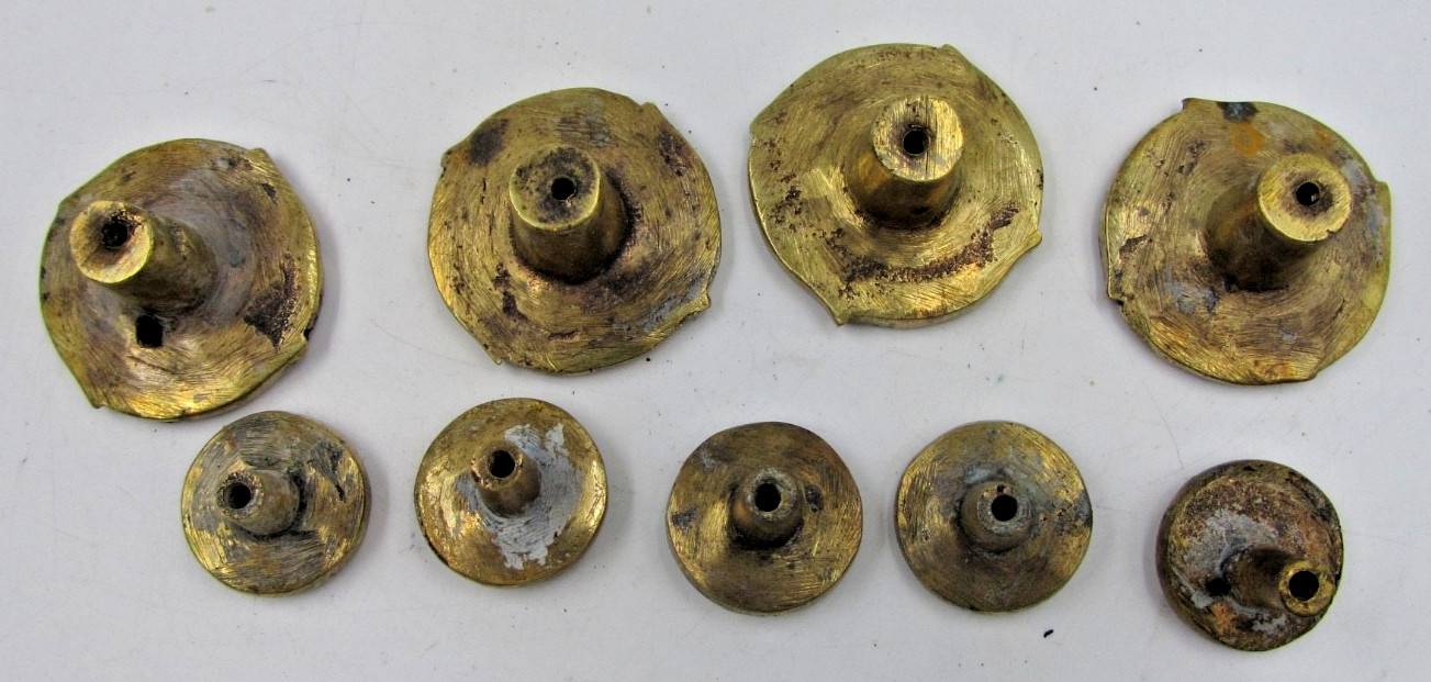 Vintage Antique Brass Drawer Knobs Round Raised Center Cabinet Pulls 4 Lg 5 Sm