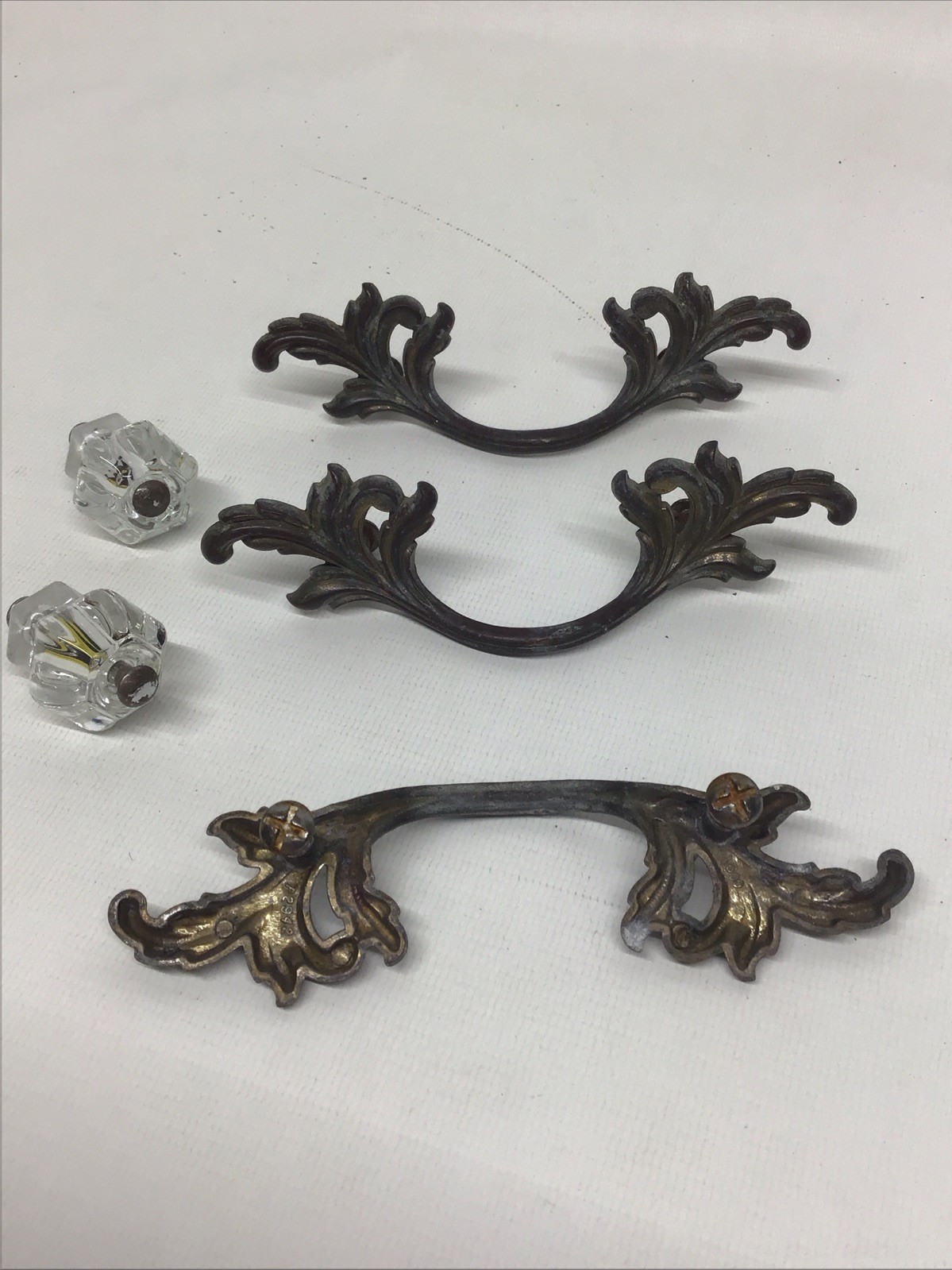 Vintage KBC French Provincial Drawer Pulls & 2 Crystal Knobs