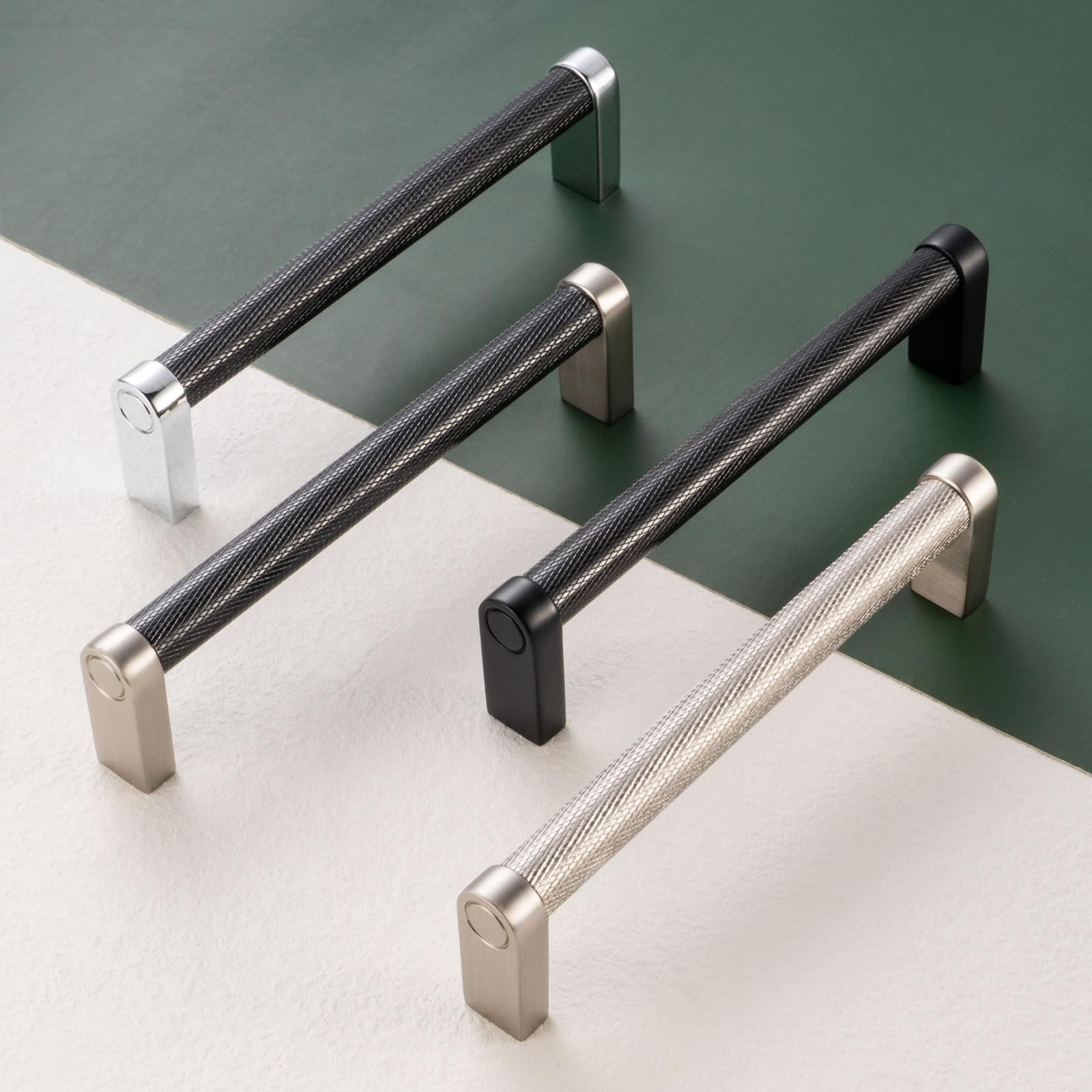 Brushed Nickel Cabinet Pulls, Knurled Bar Cabinet Handles, 5 Inch Screw Spaci…