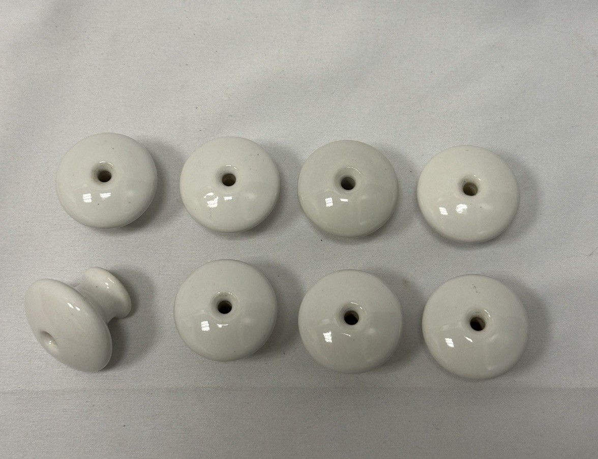 Lot of 8 Vintage White Ceramic Drawer Pulls – Classic Round Knobs | No Hardware