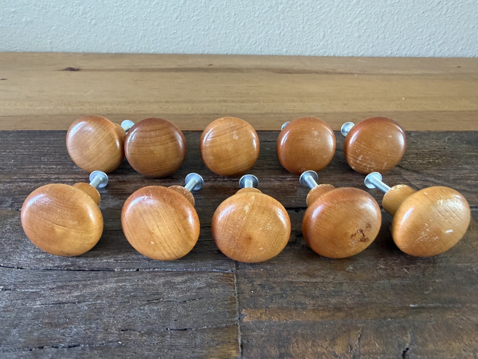 Vintage Wooden Dresser Drawer Knobs Cabinet Door Pulls Lot Of 10 w/1”screws