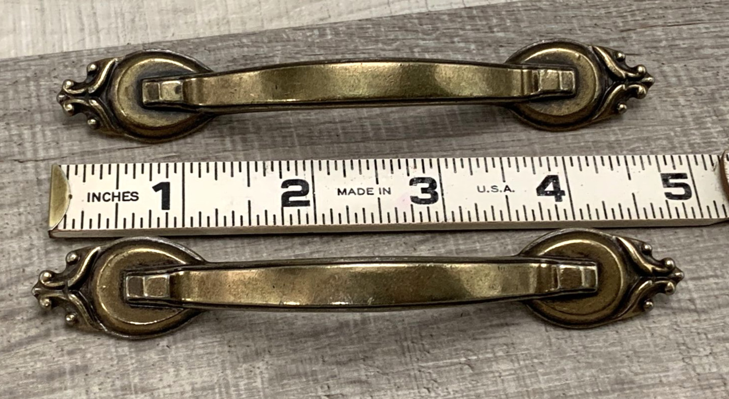 BRASS AMEROCK HANDLES Lot Of 2 Marked 5″ Furniture Cabinet Vintage WITH SCREWS