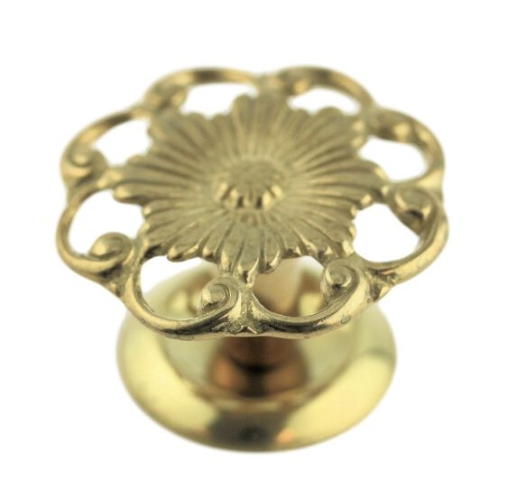 (5 Pack) 1-1/4 inch Victorian Lace & Flower Knob Solid Brass