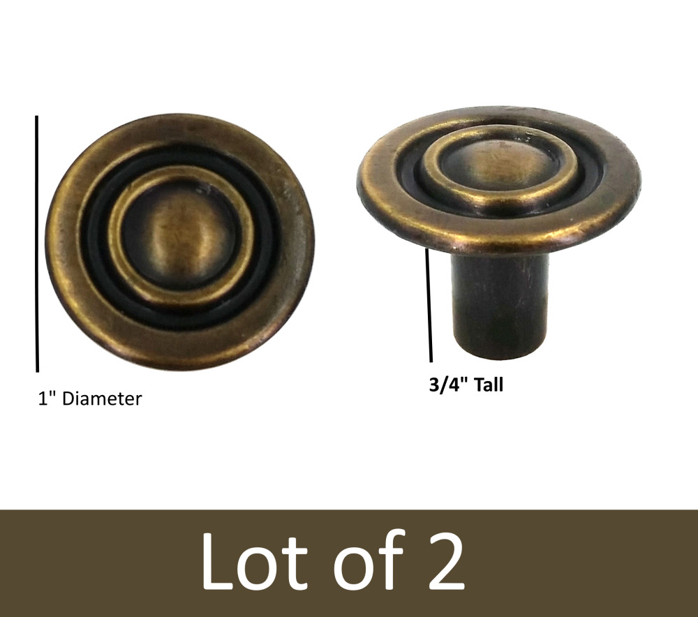 Gold Round Cabinet Knobs – Zinc Diecast – Antique Brass {Lot of 2}