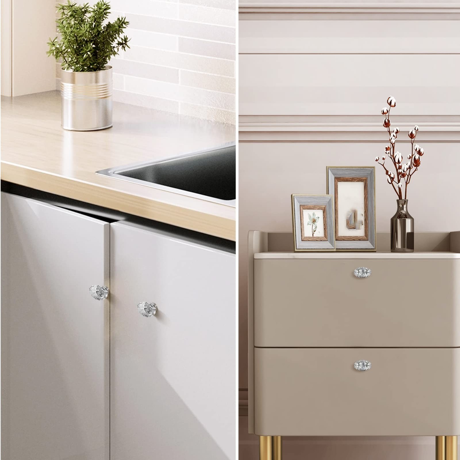 Glass Cabinet Knobs Brushed Nickel,Crystal Pulls and Knobs for Dresser Drawer…