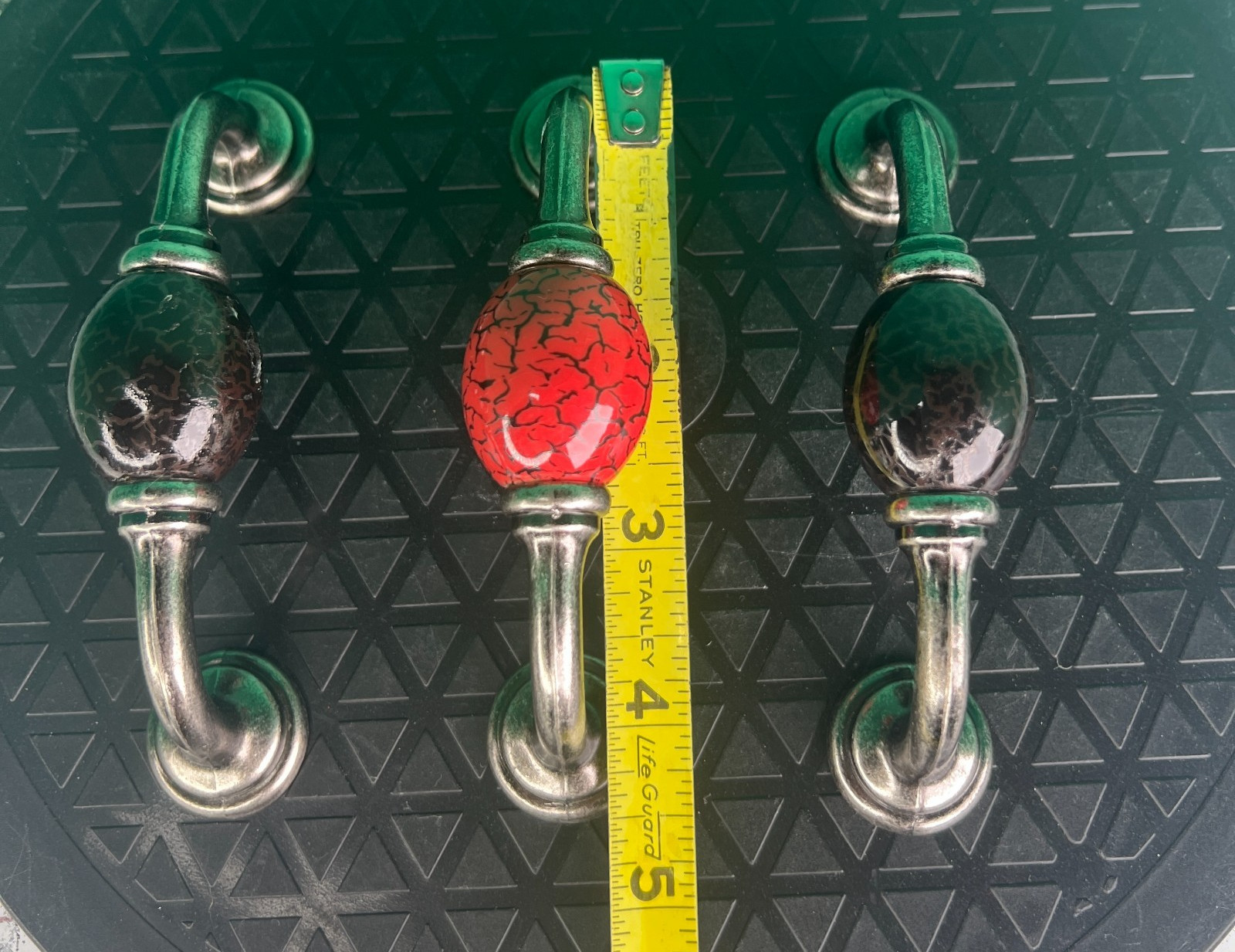 Lot of 3 Vintage Crackle Ceramic Cabinet Pulls Handles Red Black Silver 78 chars