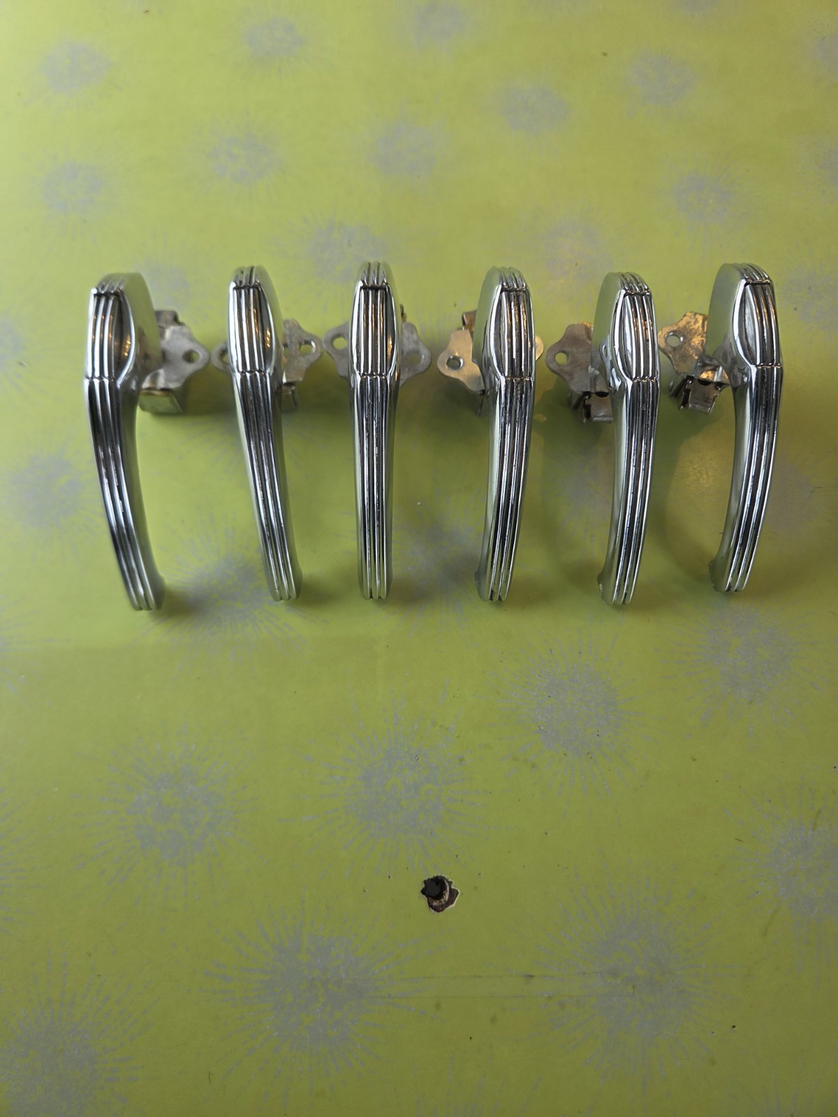 Rare Vintage Chrome Cabinet Pulls Handles Set of 6Hardware Art Deco 1930s – 40s