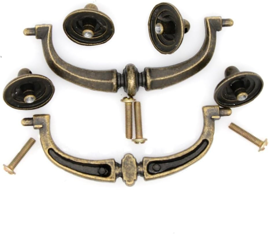 4 Pcs Vintage Retro Antique Brass Bail Pull Handle for Wooden Drawer Dresser