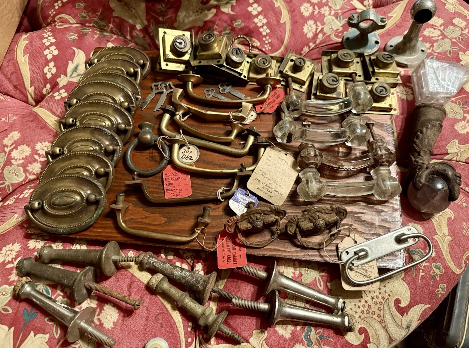 Vintage Cabinet Antique Drawer Pulls, Claw Foot & Stoppers Lot