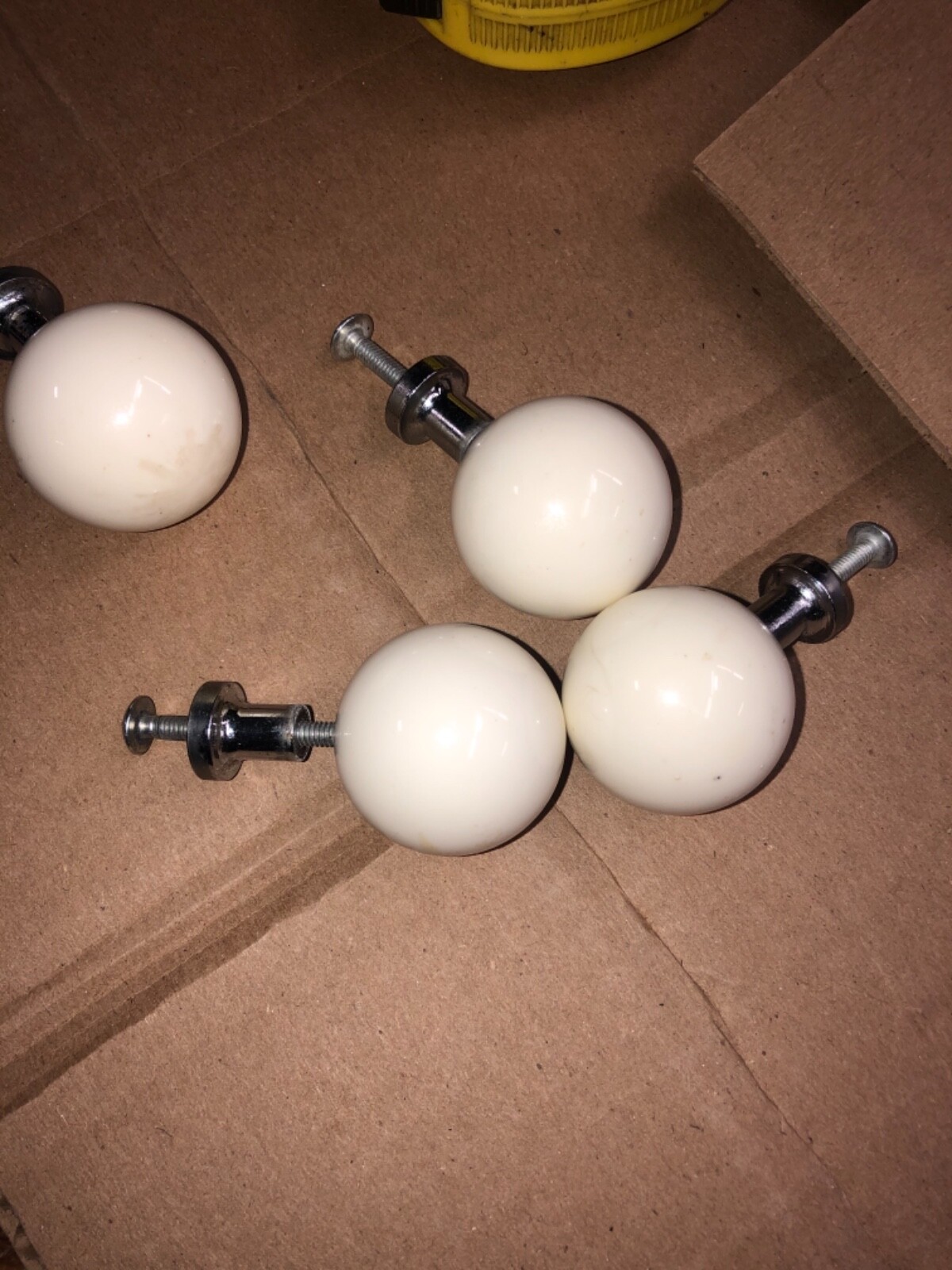 RARE set 4 Vintage White Lucite & Chrome ball Pulls Drawer Mid Century 1 3/8”