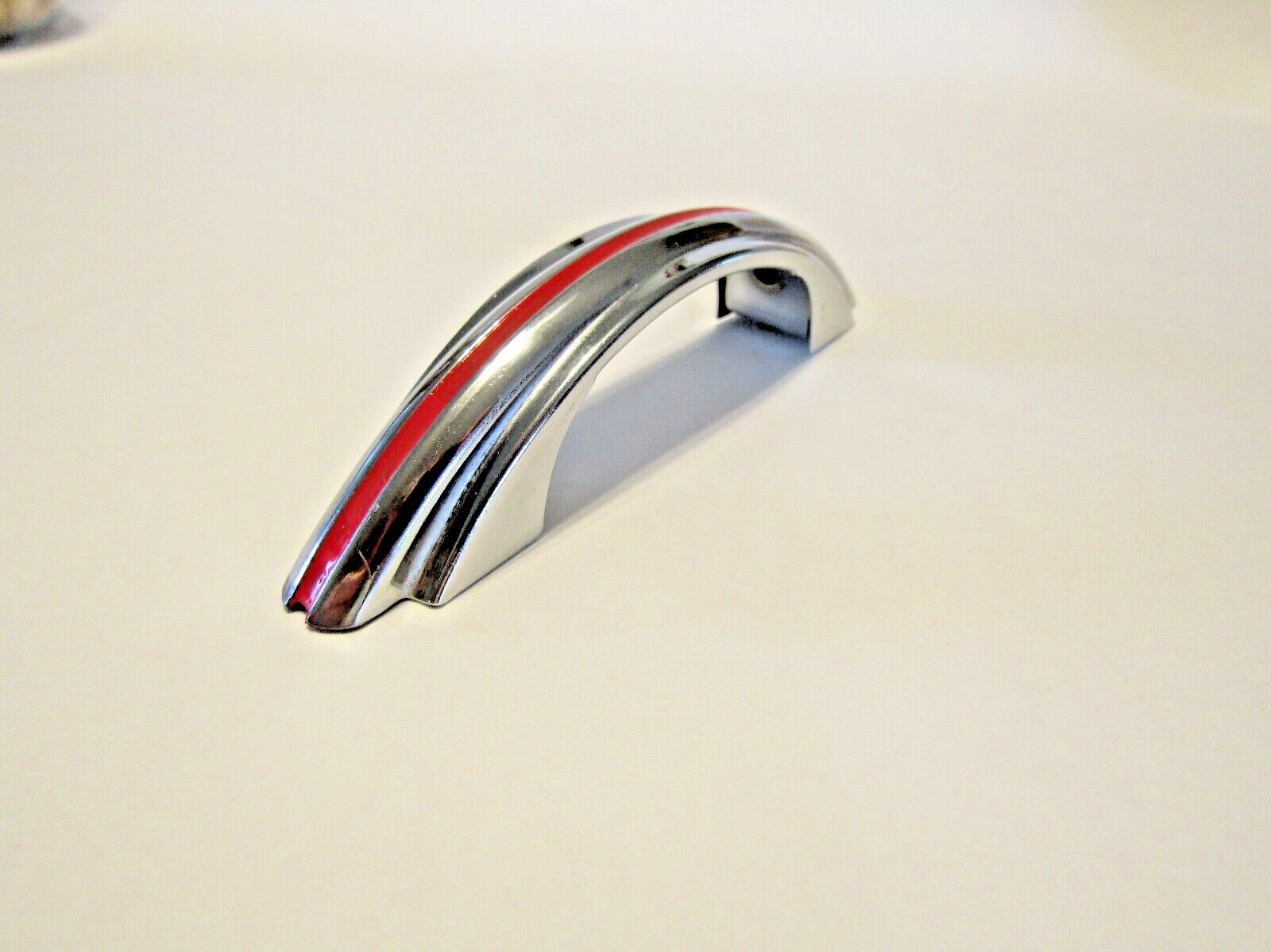 Vintage Chrome Drawer Pulls w Red Line & Stair Stepped Edges Cabinet Door Handle