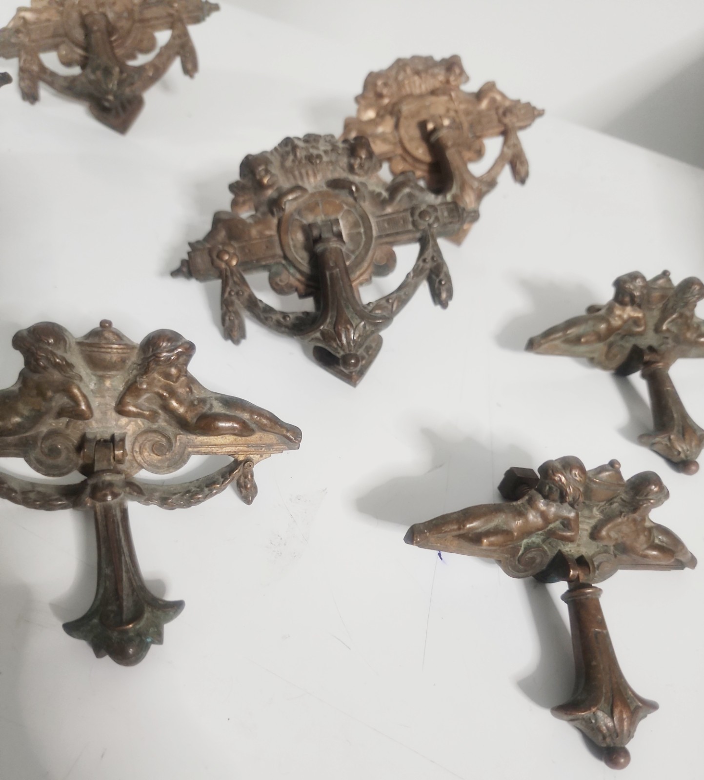 ULTRA RARE Set of 8 Antique 19th-Century French Rococo Bronze Putti Pulls