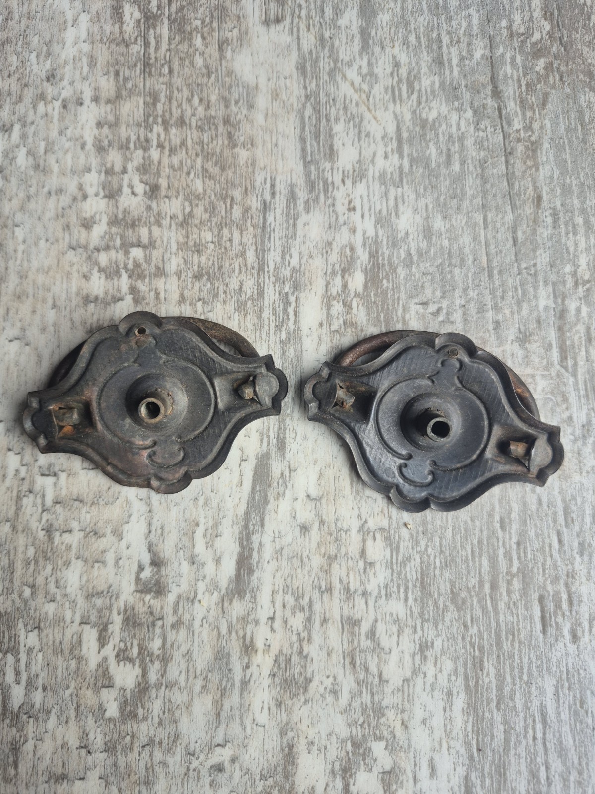 2 Vintage Antique Ornate Drawer Drop Bail Pull Pressed Steel