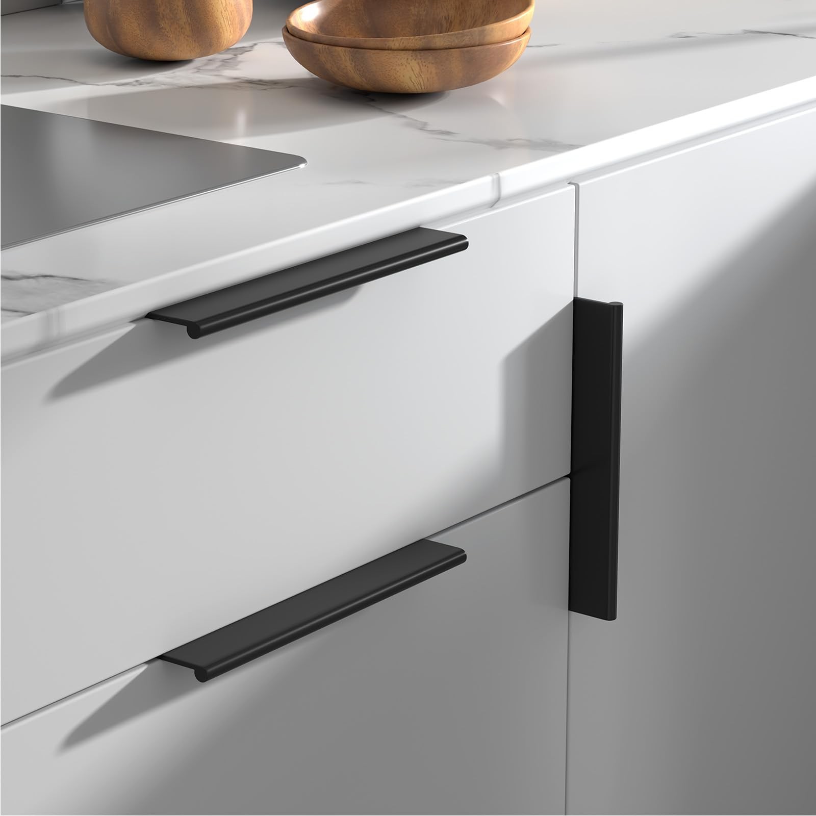 Rergy 10 Pack Black Cabinet Pulls 6-1/4 Inch Edge Finger Pull Aluminum Alloy