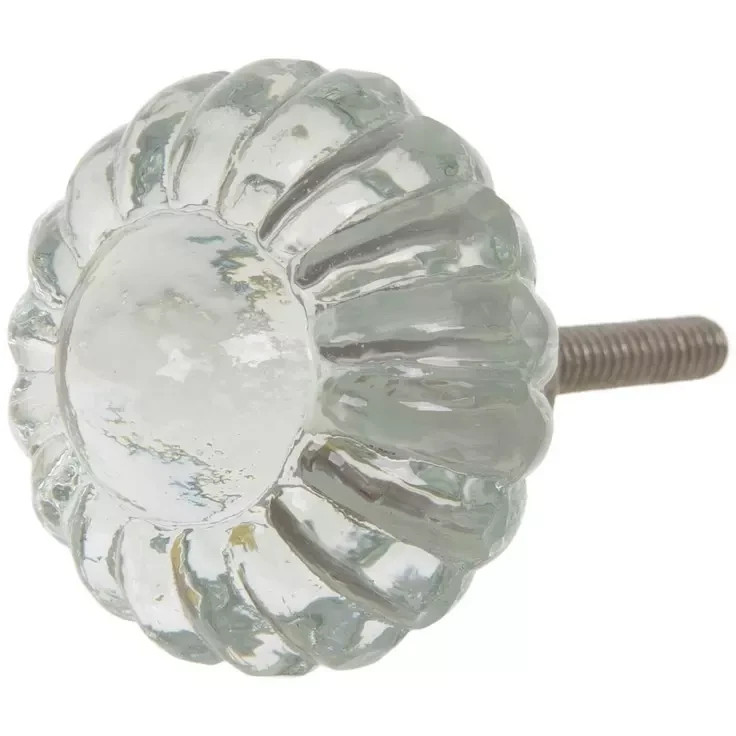 6 Clear Glass 1.38″ round Drawer Pull furniture door knob floral daisy scallop