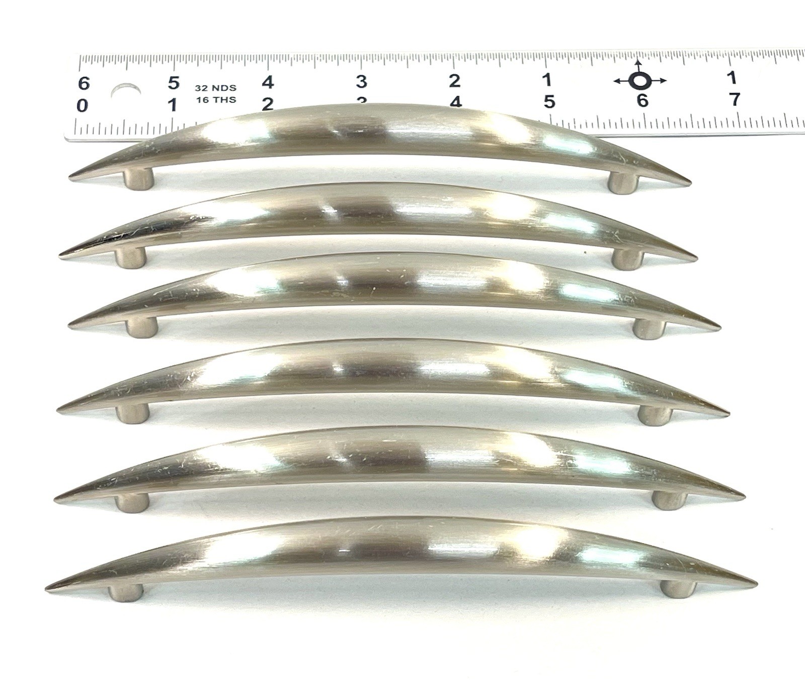 6 KBC Vintage Polished Nickel Drawer Pull Fixed Handle MCM 5″ OCB lot#1866