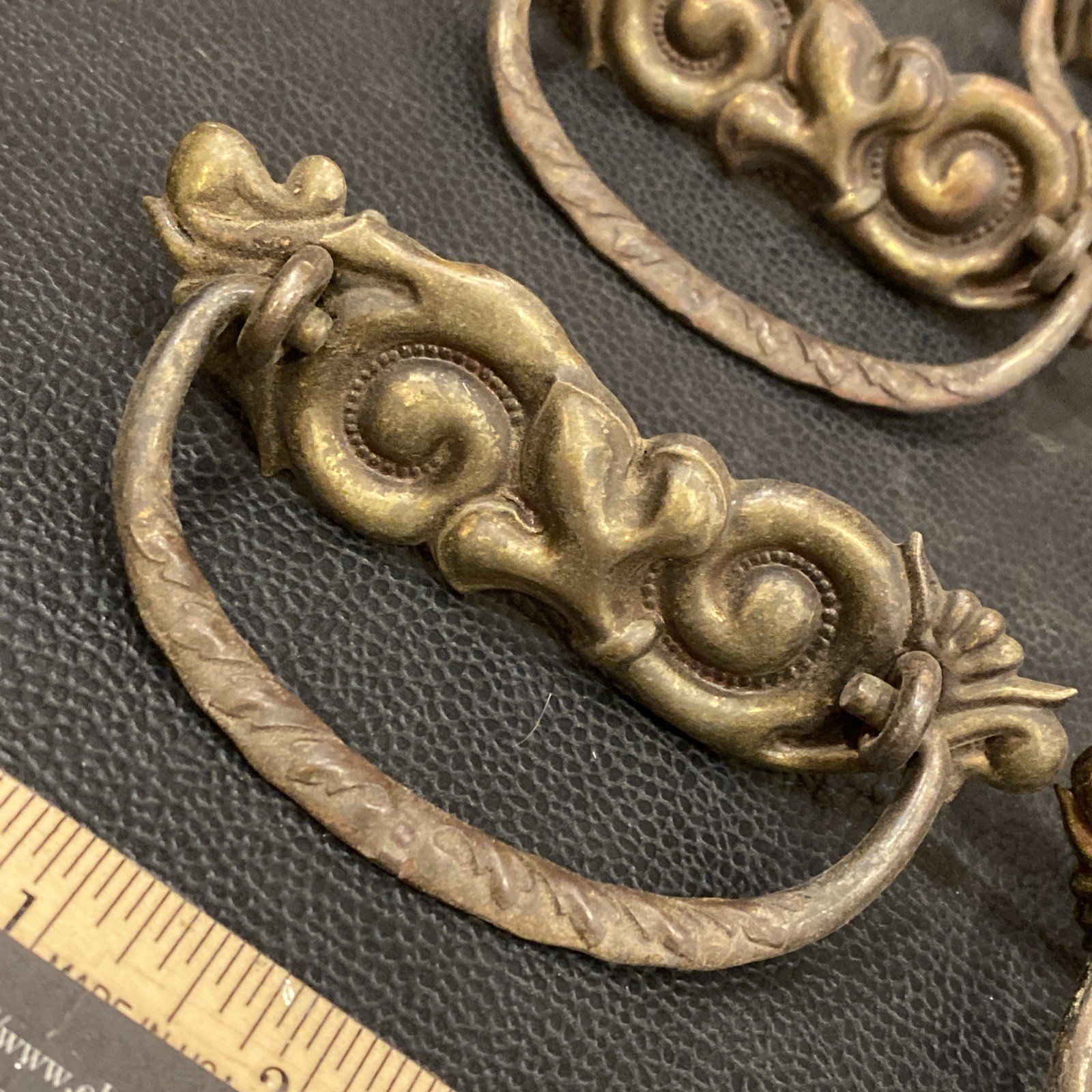 8 Antique Drop Bail Pulls Ornate Nouveau Scroll Fleur De Lis French Lily Flower