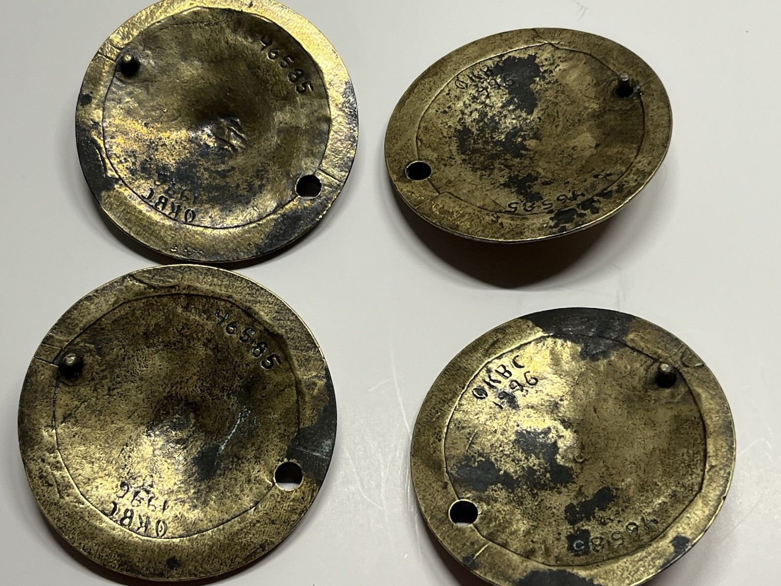 Vtg Lot (4) NOS KBC Heavy Brass Ornate Round Floral Drawer/Cabinet Backplates