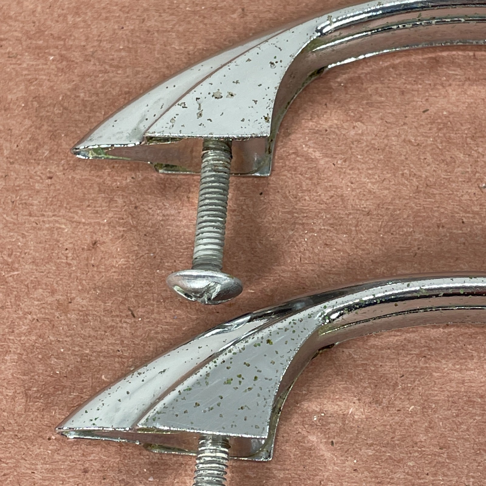 2 Vintage Chrome Plated Cabinet Pulls ( Similar to Youngstown & Amerock E311 )