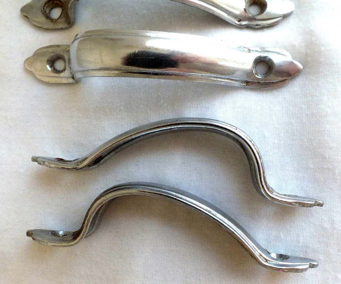 9 vintage metal pressed steel drawer door pulls handles convex 4.25″ ribbed edge