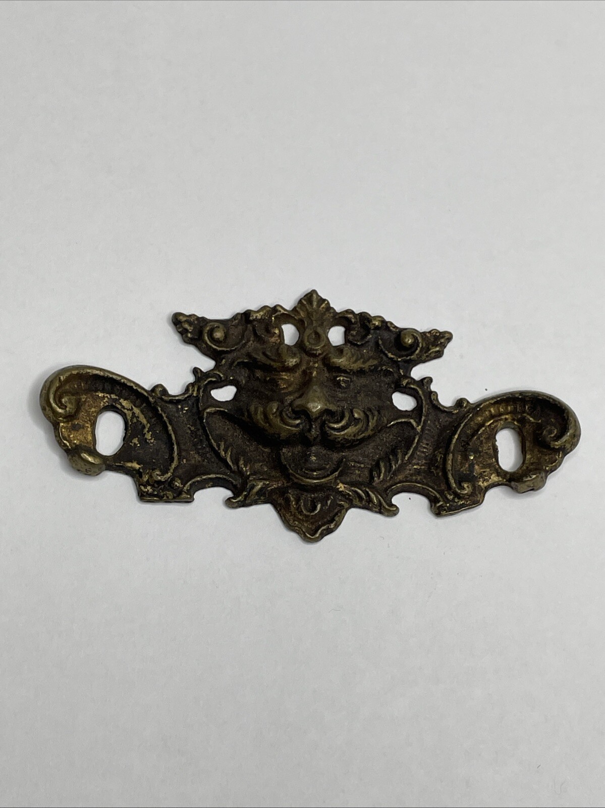 Antique Old Man Wind Winter Heavy Brass Drawer Pull Back Plate