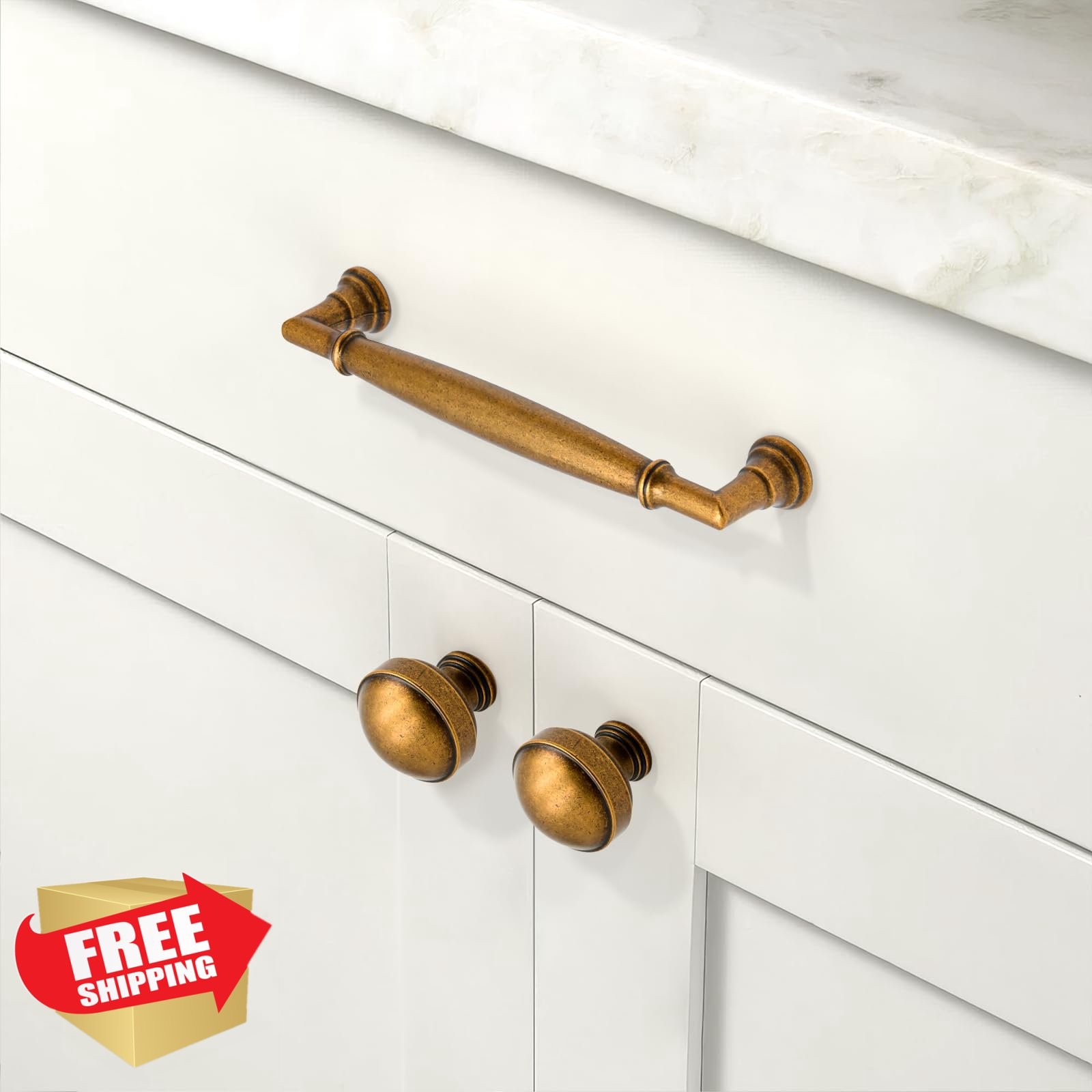 Talentedeco 10 Pack Antique Brass Cabinet Knobs Drawer Pulls Hardware