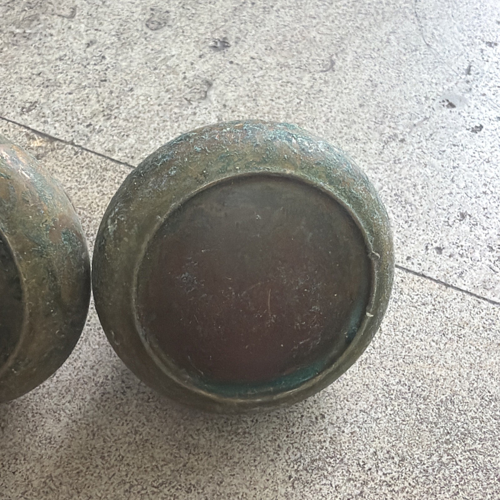 1 Antique 1930s Circle Design Hollow Brass Door Pull Knob Handle Vintage Patina