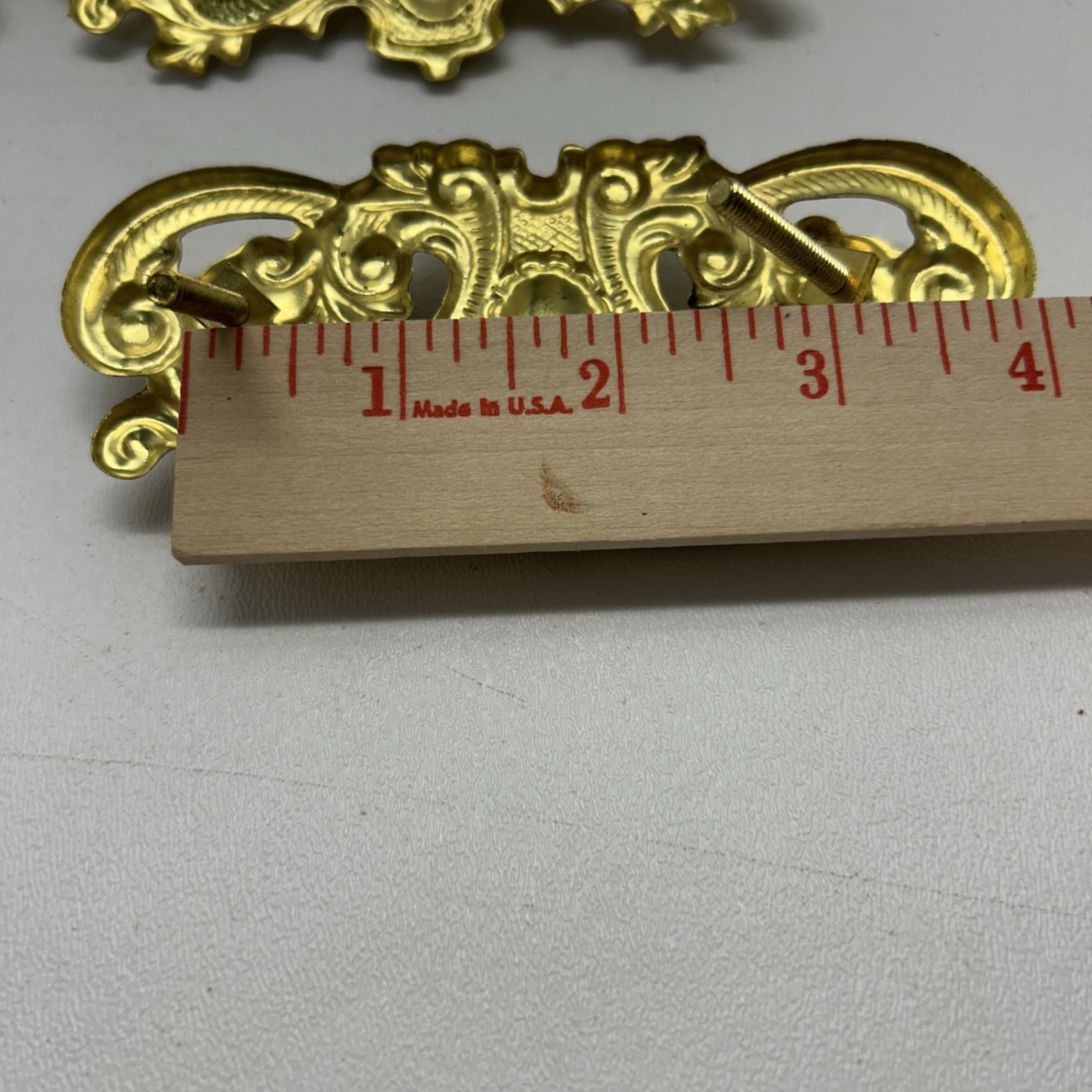 4 Vintage Ornate Gold Tone Brass Handles Drawer Dresser Pulls Furniture Hardware