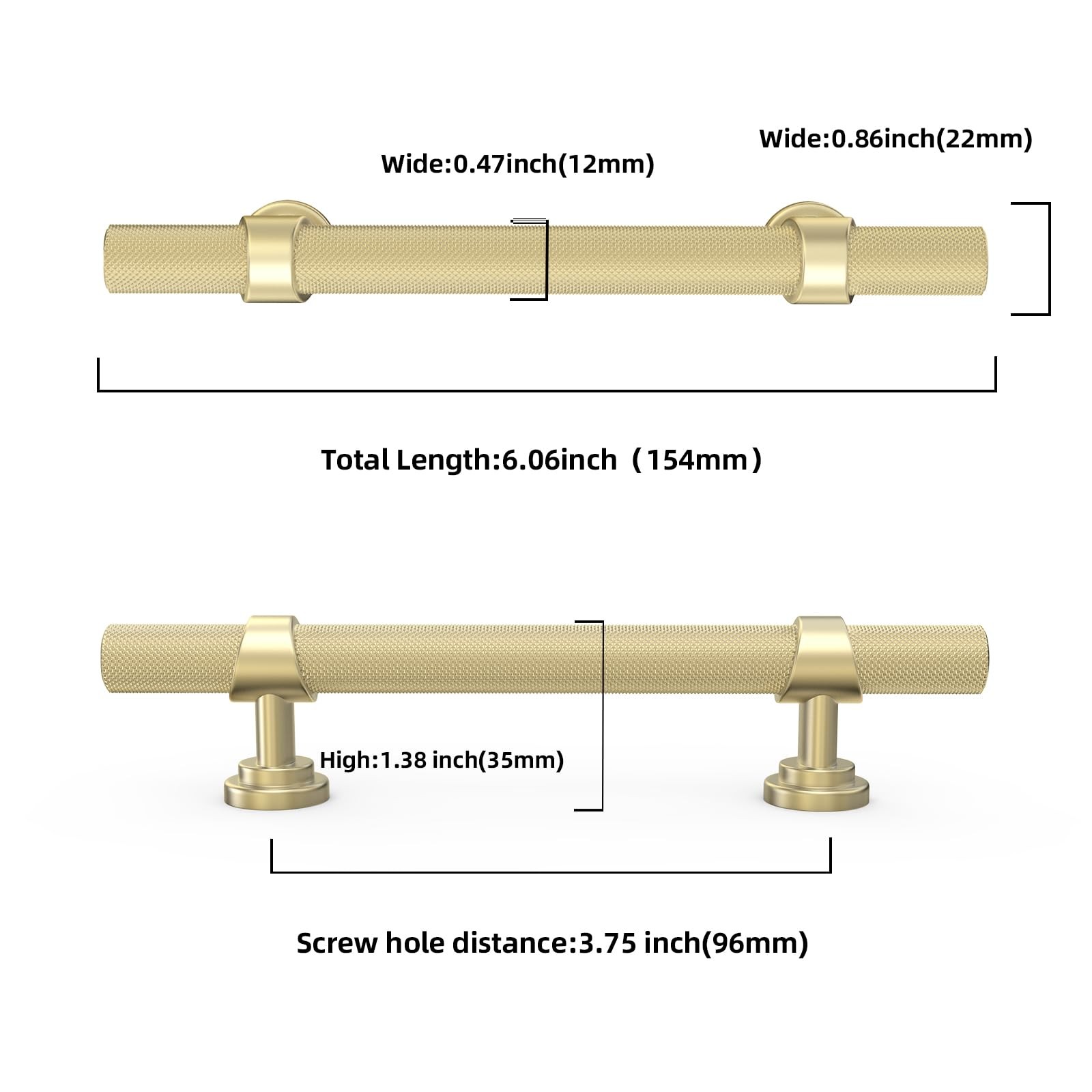 Komotia 10 Pack 3-3/4 Inch Cabinet Pulls Knurled Brushed Gold Kitchen Cabinet