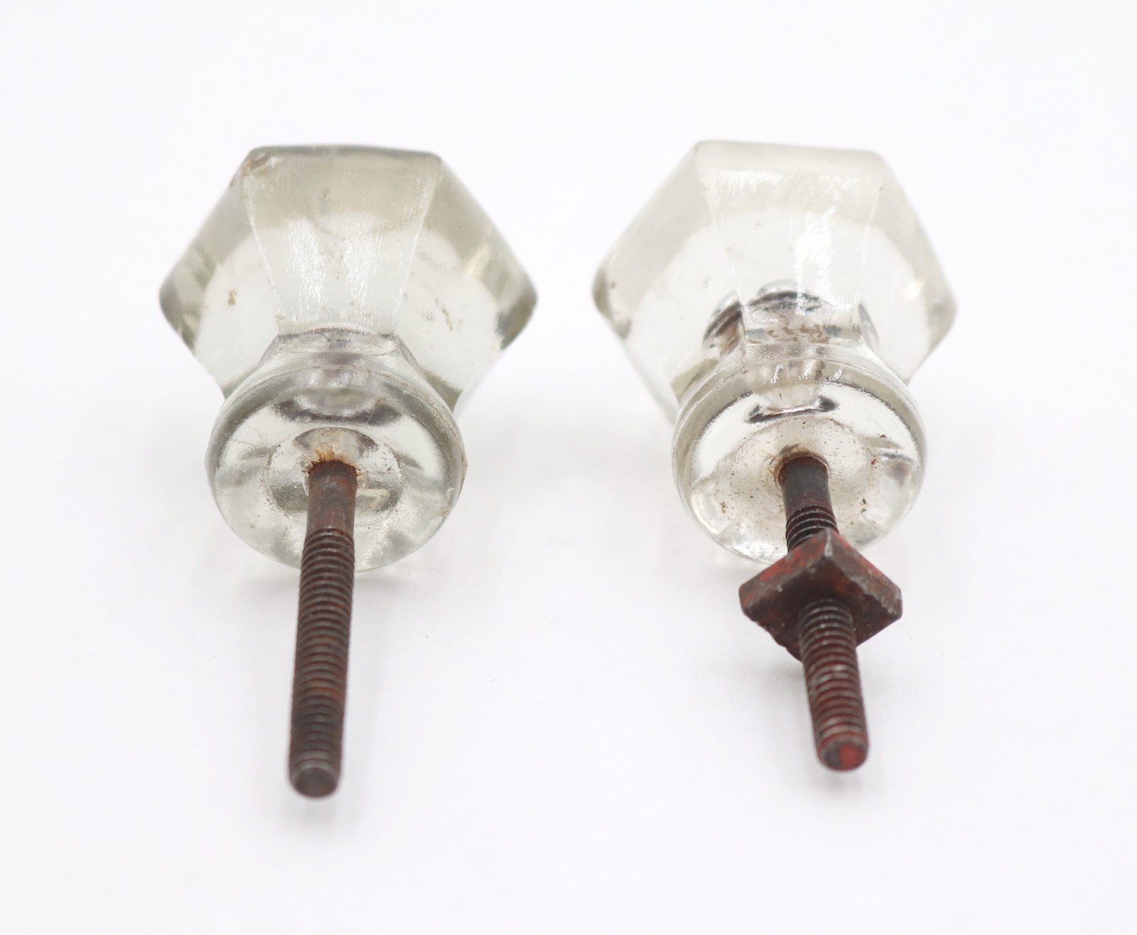 Pair of Vintage 1 in. Hexagon Clear Glass Cabinet Knobs