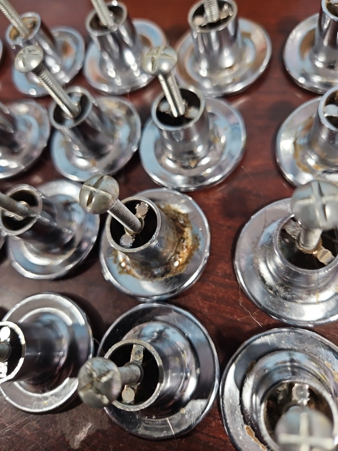 Lot Of 21 Vintage Mushroom Chrome Concave Cabinet Drawer Pull Knobs 1 1/2″
