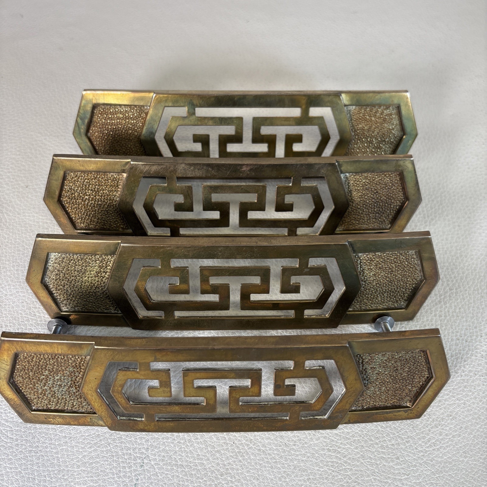 Set of 8 Vintage Art Deco Mid Century Modern Brass Drawer Pulls and Plates